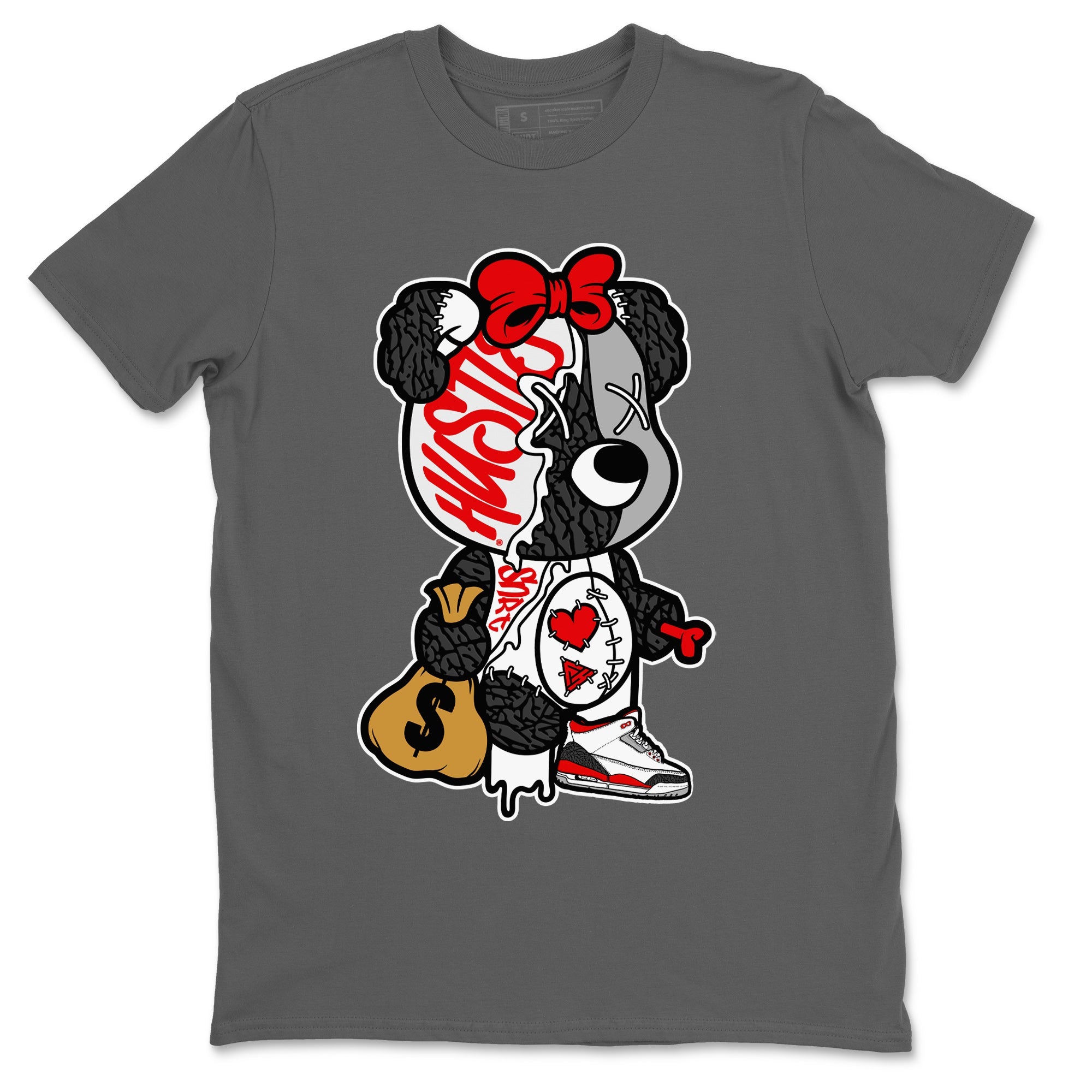 Stitched Hustle Bear Unisex Tops - Air Jordan 3 Fire Red