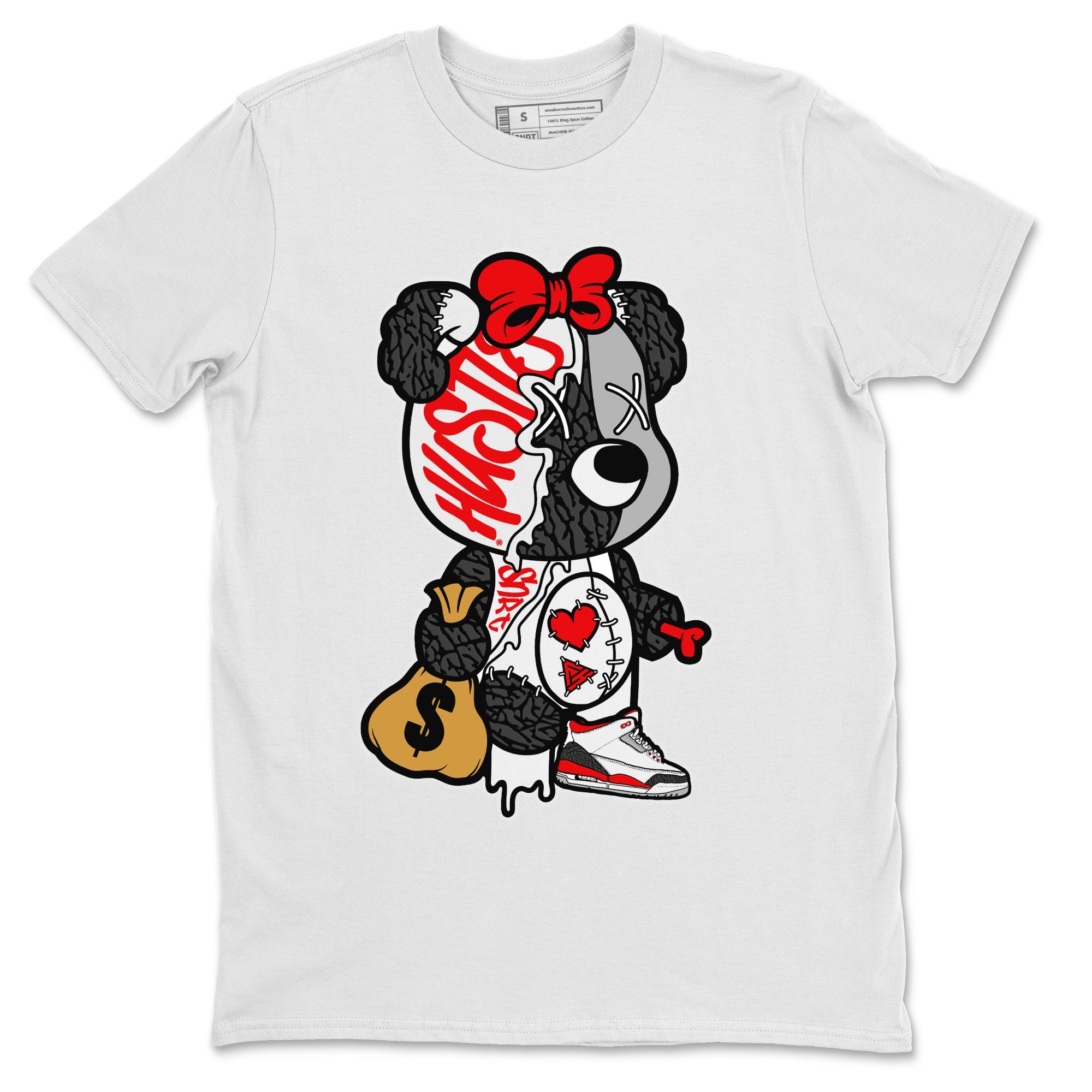 Stitched Hustle Bear Unisex Tops - Air Jordan 3 Fire Red