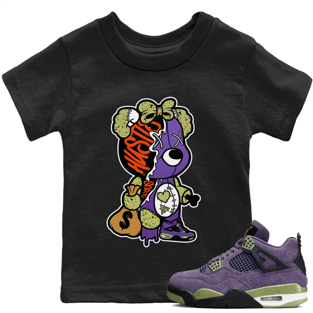 Stitched Hustle Bear Kids Tops - Air Jordan 4 Canyon Purple