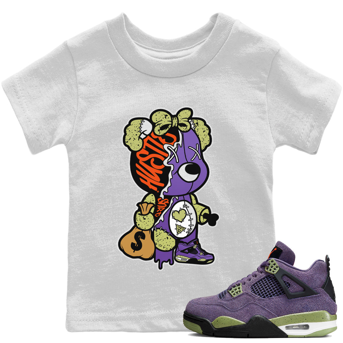 Stitched Hustle Bear Kids Tops - Air Jordan 4 Canyon Purple
