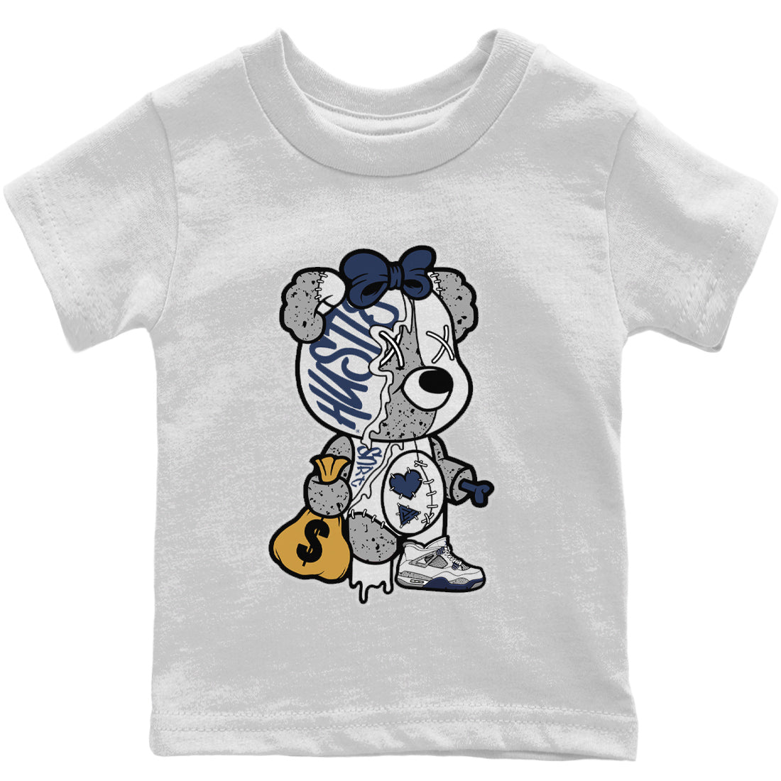 Stitched Hustle Bear Kids Tops - Air Jordan 4 Midnight Navy