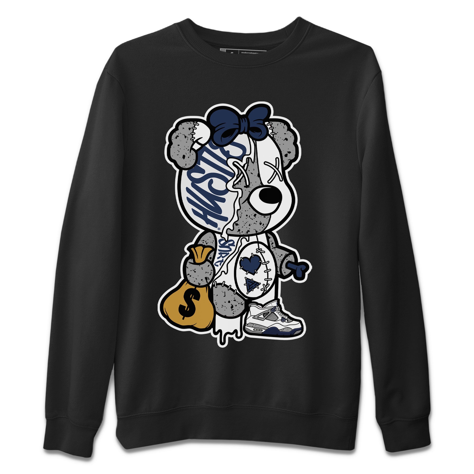 Stitched Hustle Bear Unisex Tops - Air Jordan 4 Midnight Navy