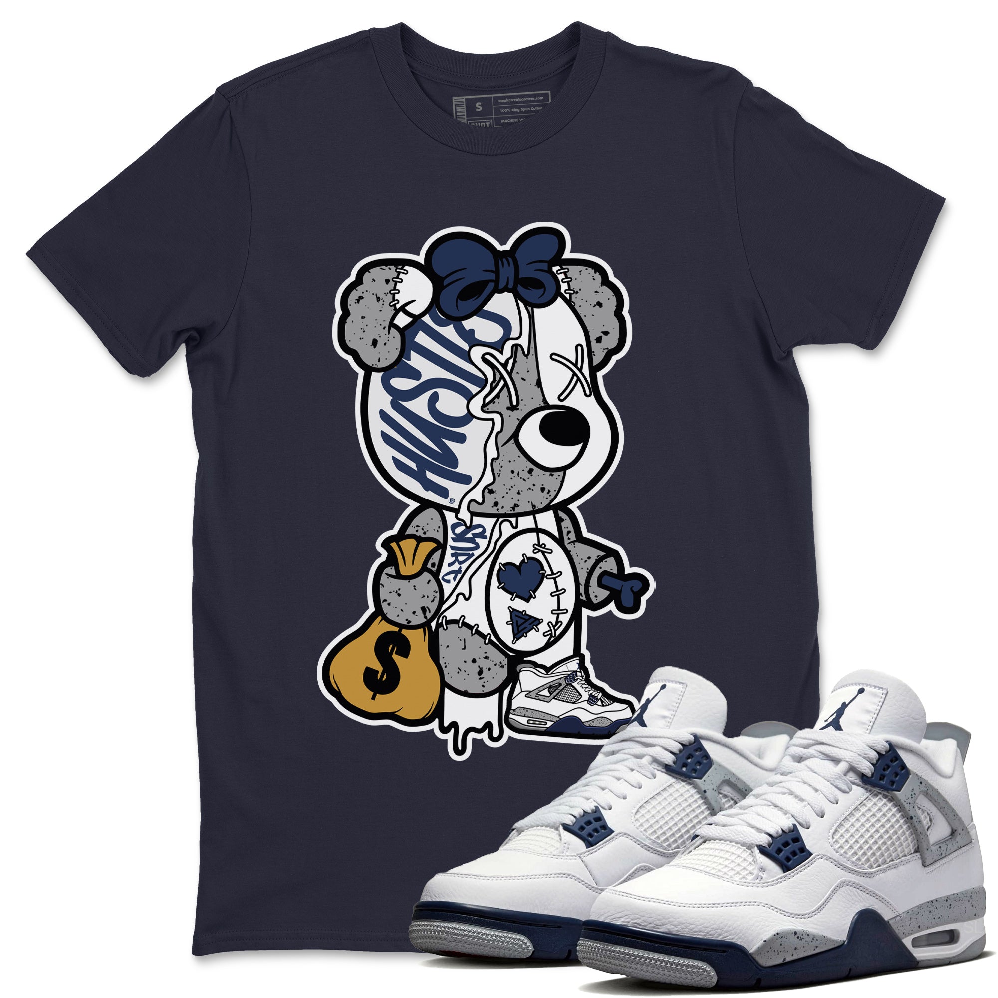 Stitched Hustle Bear Unisex Tops - Air Jordan 4 Midnight Navy
