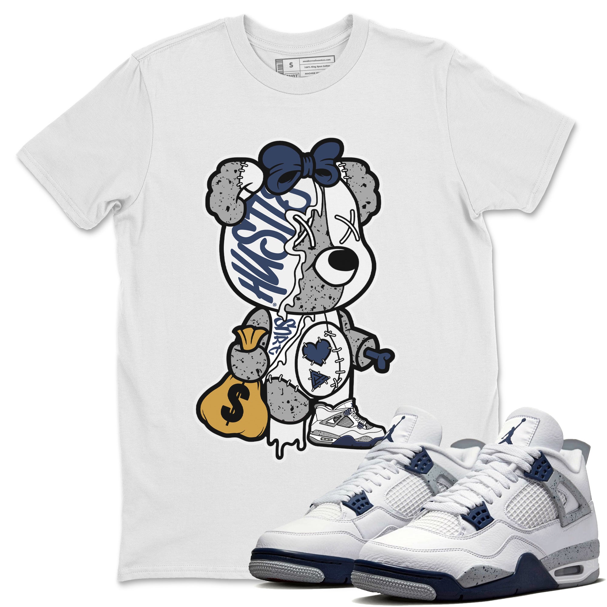 Stitched Hustle Bear Unisex Tops - Air Jordan 4 Midnight Navy