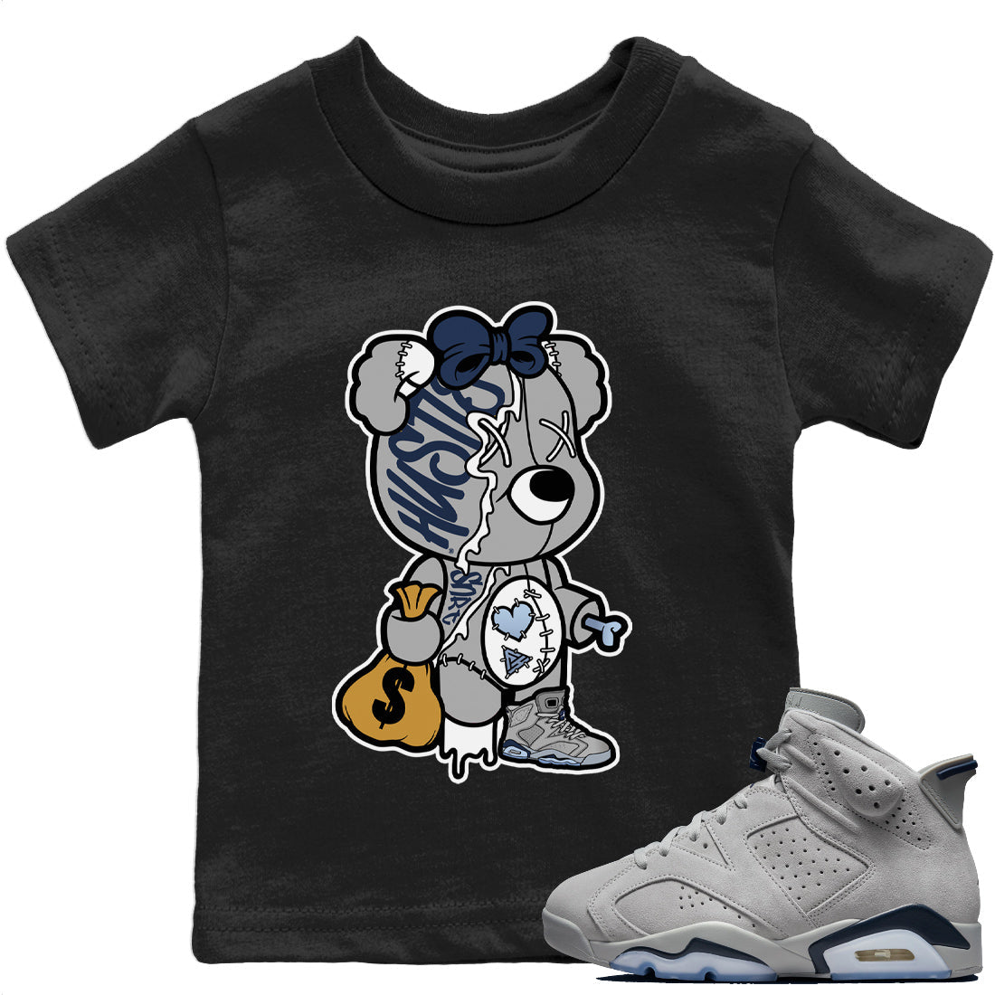 Stitched Hustle Bear Kids Tops - Air Jordan 6 Georgetown