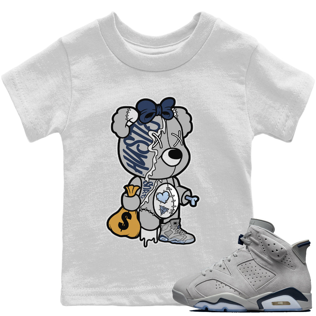 Stitched Hustle Bear Kids Tops - Air Jordan 6 Georgetown