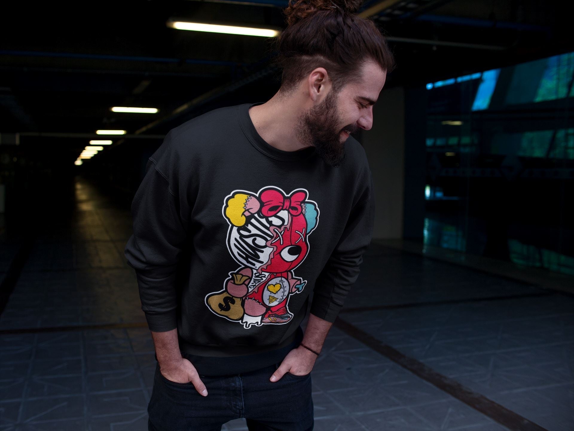 Stitched Hustle Bear Unisex Tops - Yeezy 700 Hi-Res Red