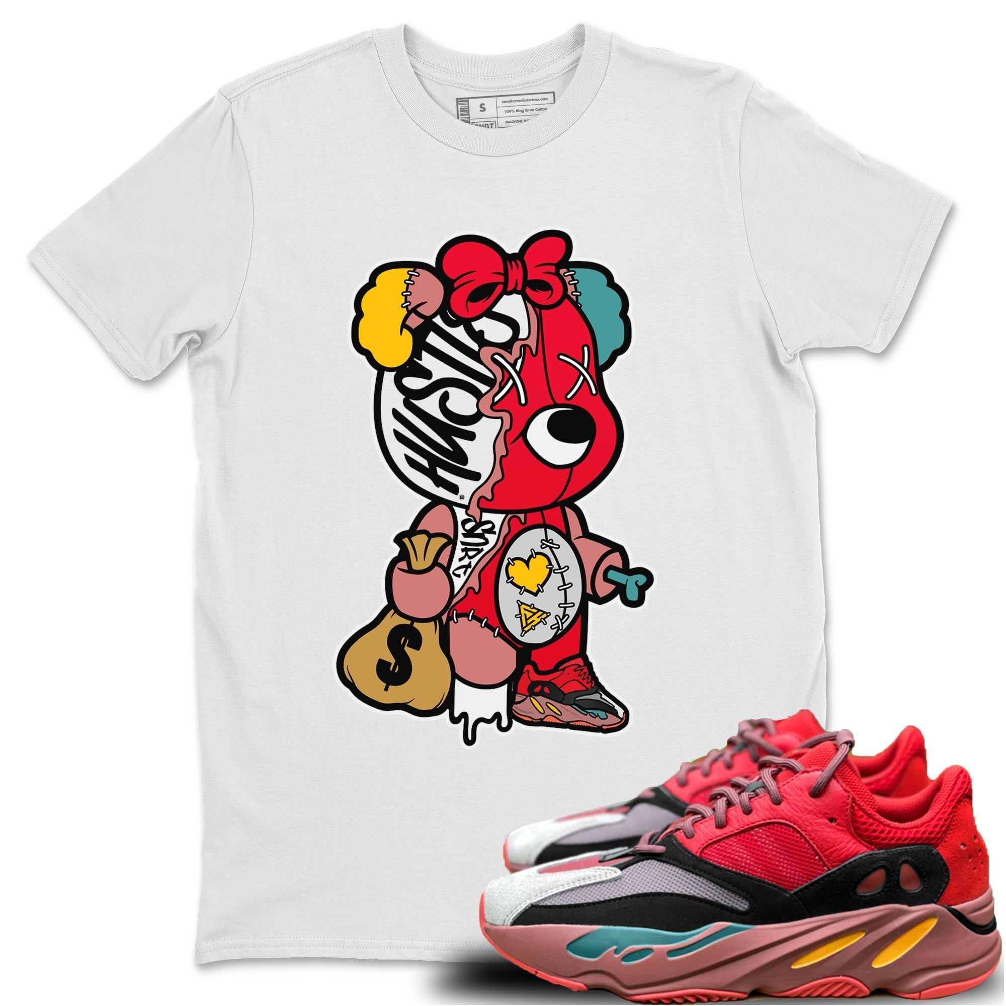 Stitched Hustle Bear Unisex Tops - Yeezy 700 Hi-Res Red