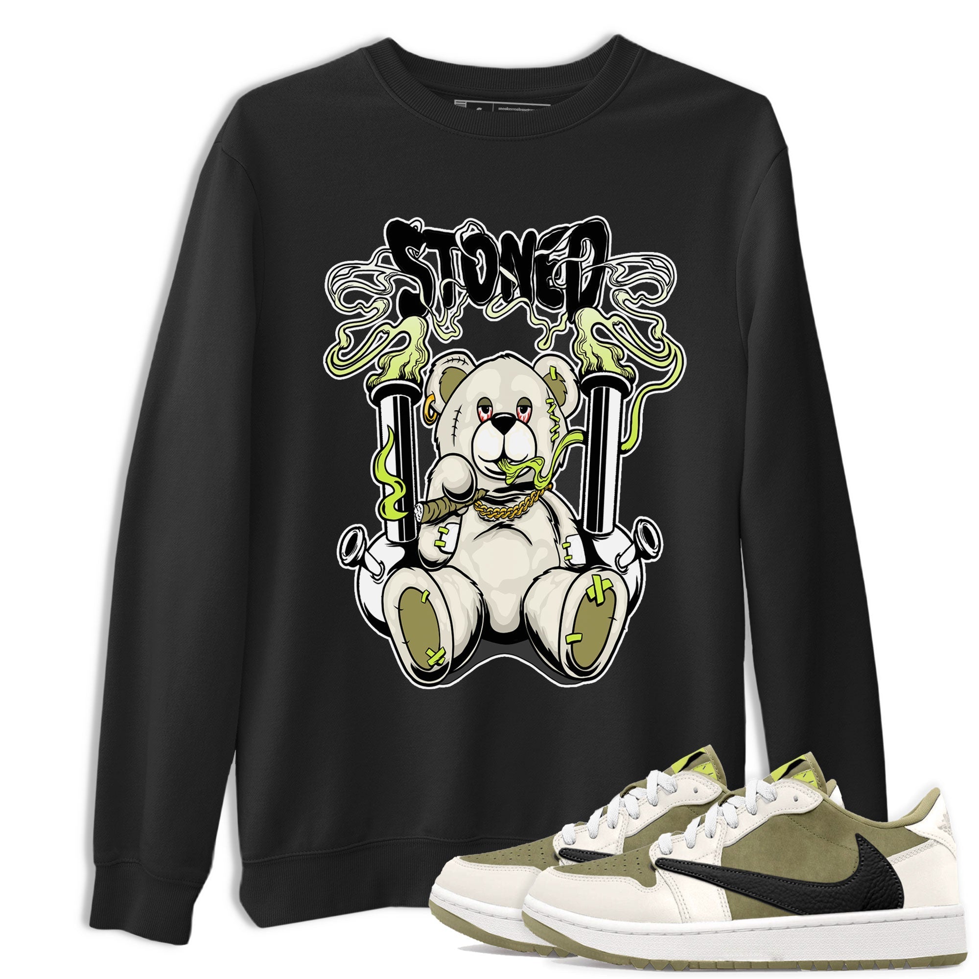 Stoned Bear snkmatch Tee - Air Jordan 1 Travis Scott Golf Olive