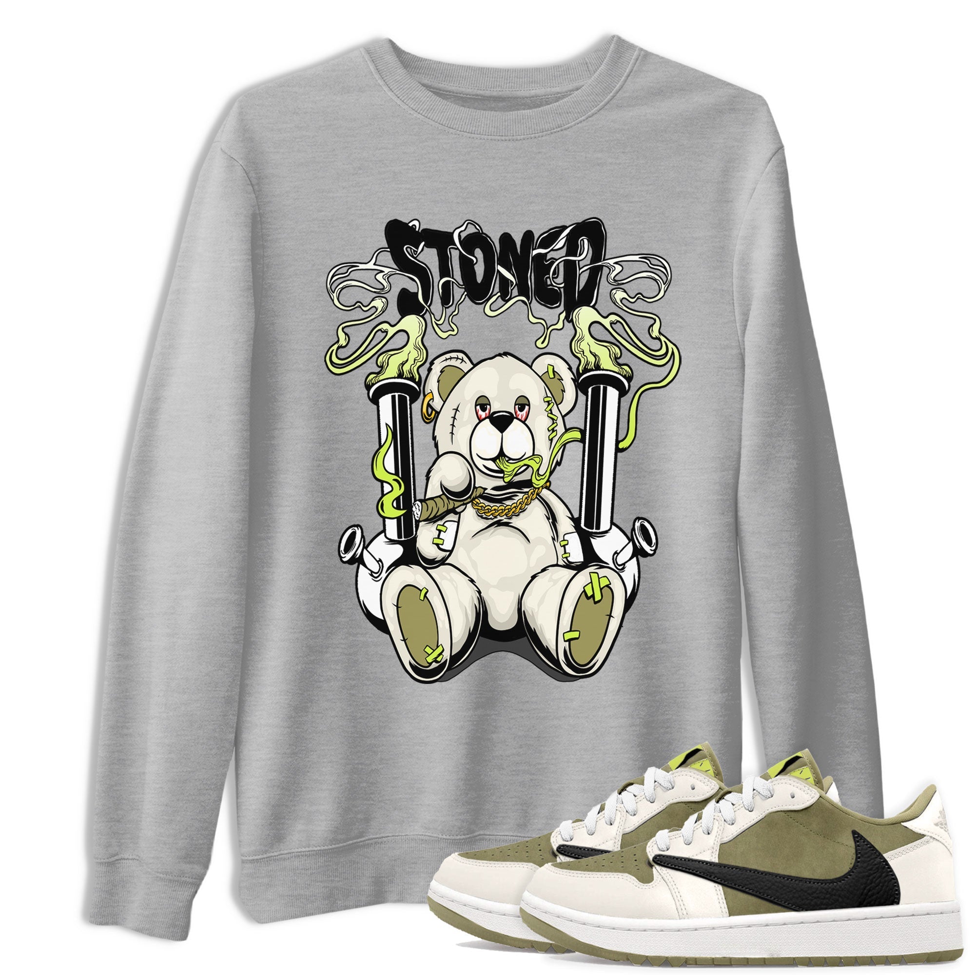 Stoned Bear snkmatch Tee - Air Jordan 1 Travis Scott Golf Olive
