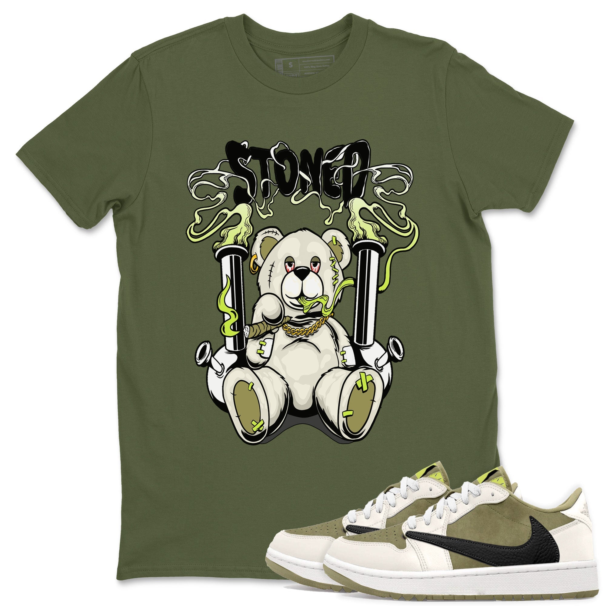 Stoned Bear snkmatch Tee - Air Jordan 1 Travis Scott Golf Olive