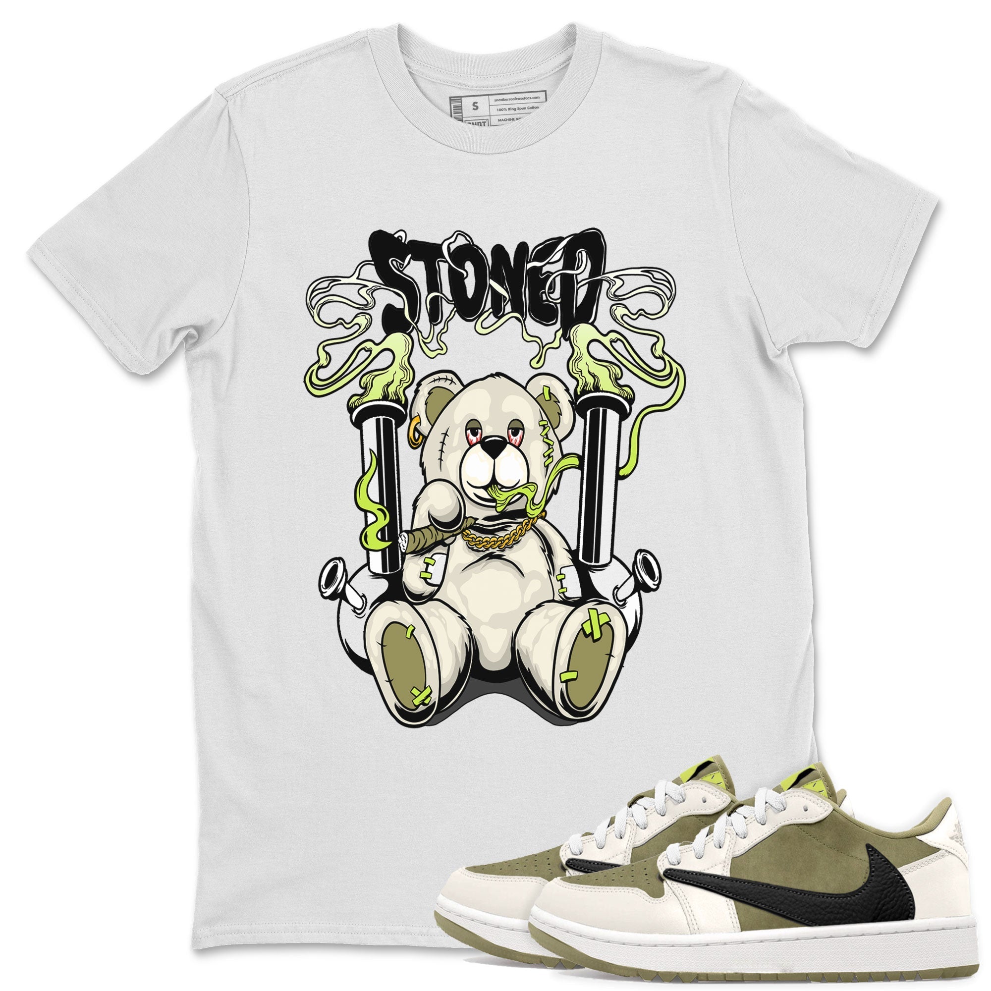 Stoned Bear snkmatch Tee - Air Jordan 1 Travis Scott Golf Olive
