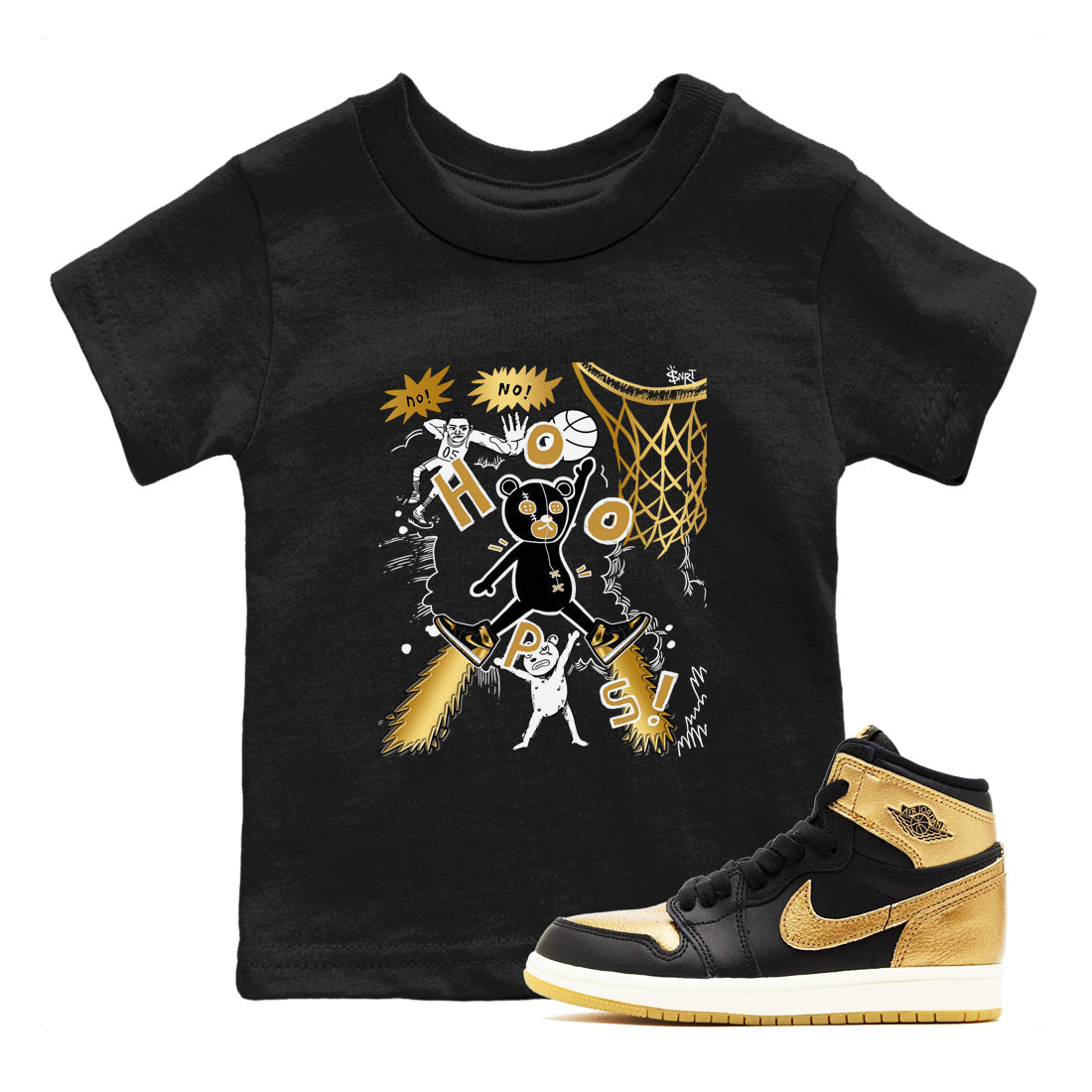 Stop The Bear snkmatch Tees Kids - Air Jordan 1 Black Metallic Gold