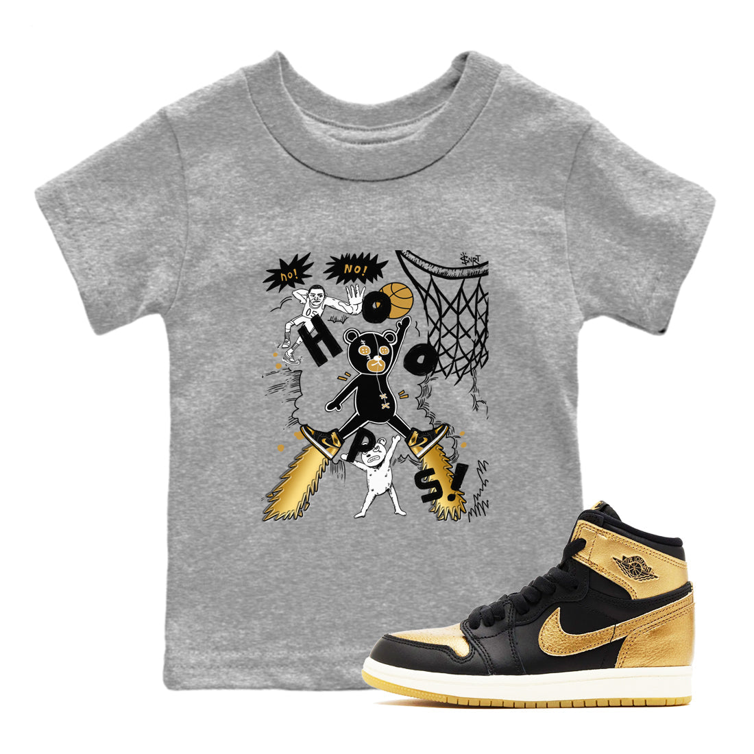Stop The Bear snkmatch Tees Kids - Air Jordan 1 Black Metallic Gold