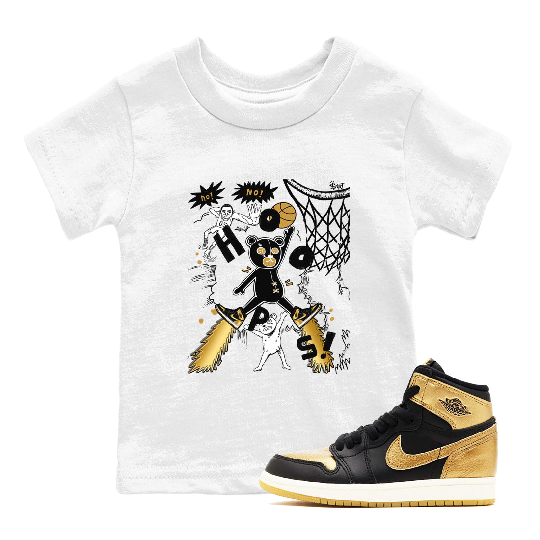Stop The Bear snkmatch Tees Kids - Air Jordan 1 Black Metallic Gold