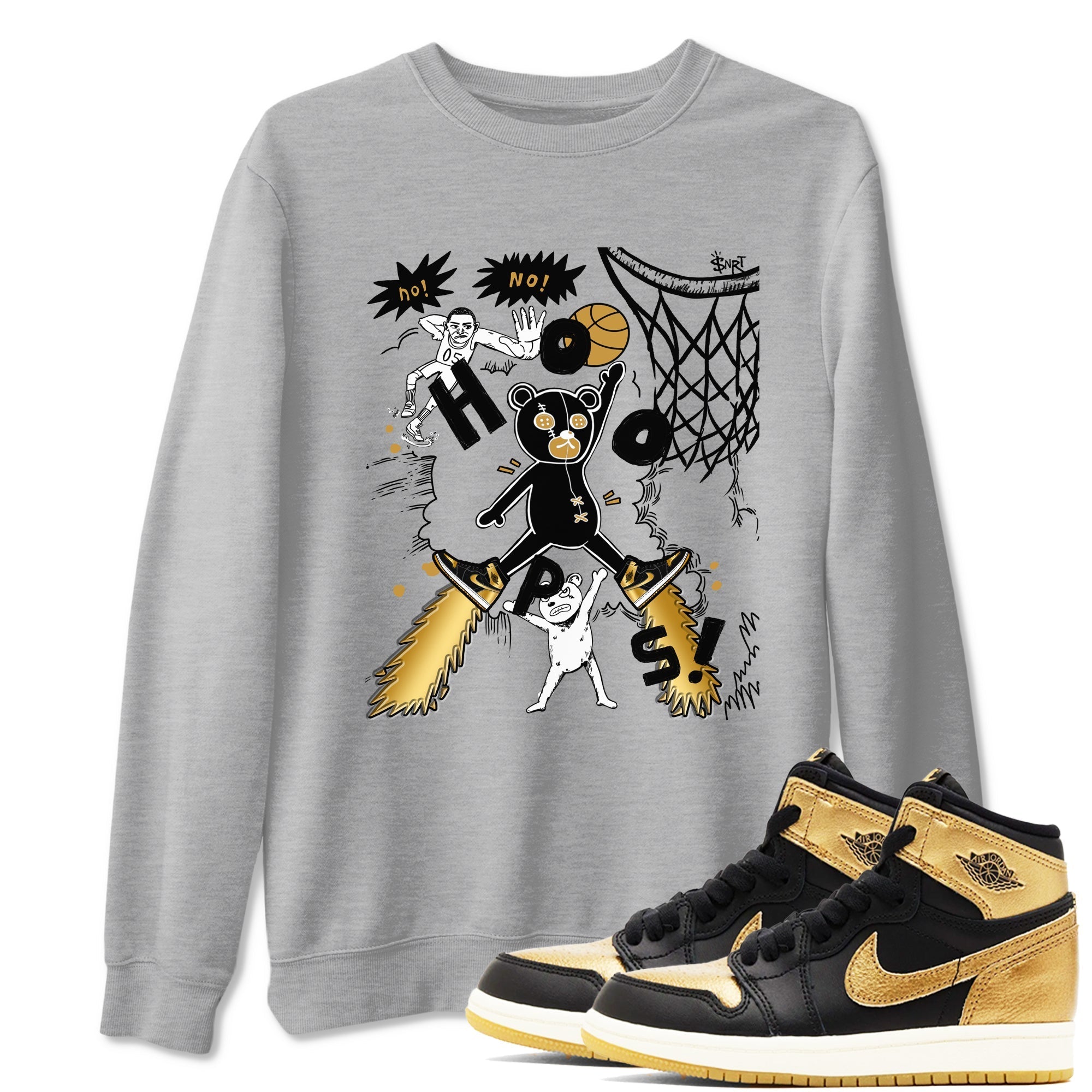Stop The Bear snkmatch Tees - Air Jordan 1 Black Metallic Gold