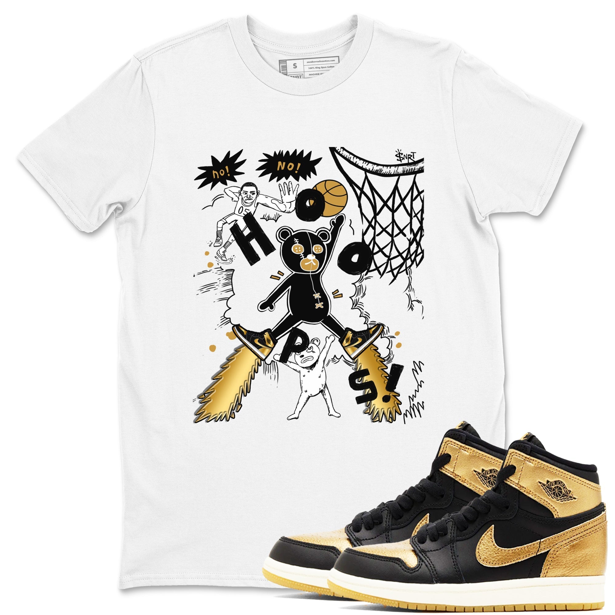 Stop The Bear snkmatch Tees - Air Jordan 1 Black Metallic Gold