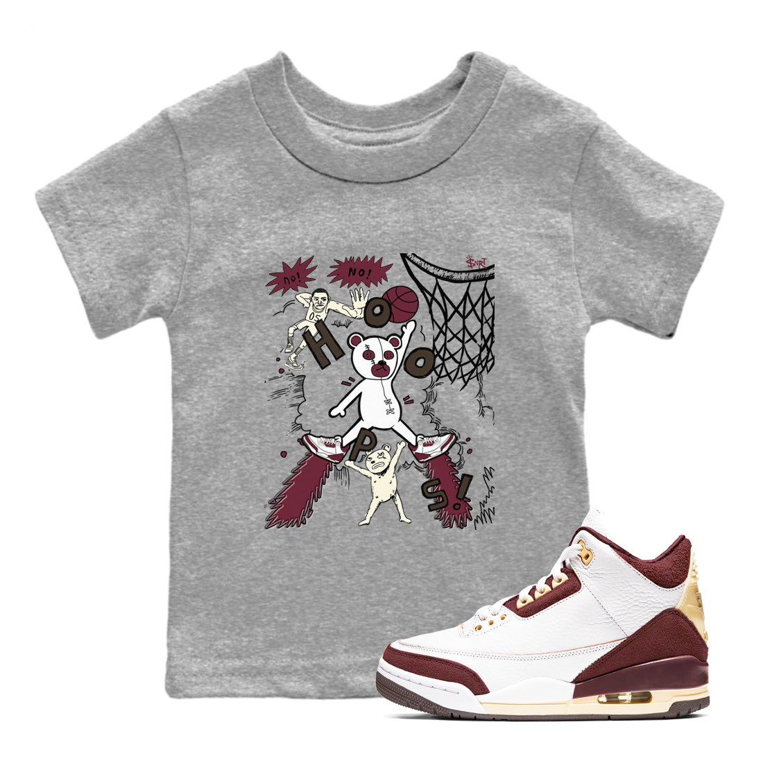 Stop The Bear snkmatch Tees Kids - Air Jordan 3 A Ma Maniere x Burgundy Crush