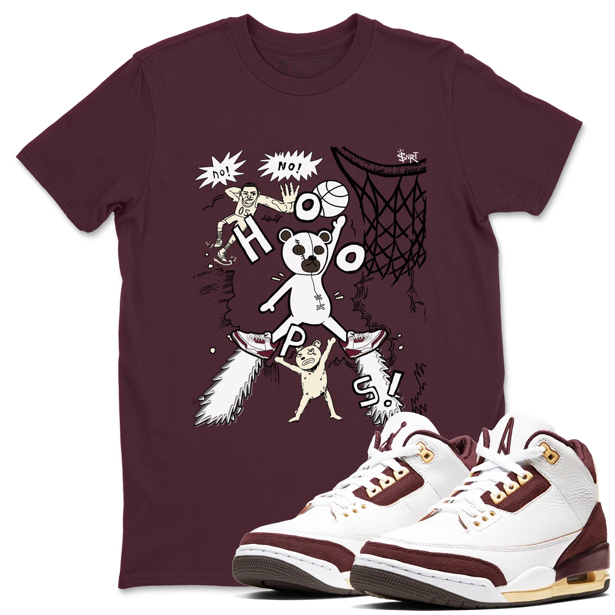 Stop The Bear snkmatch Tees - Air Jordan 3 A Ma Maniere x Burgundy Crush