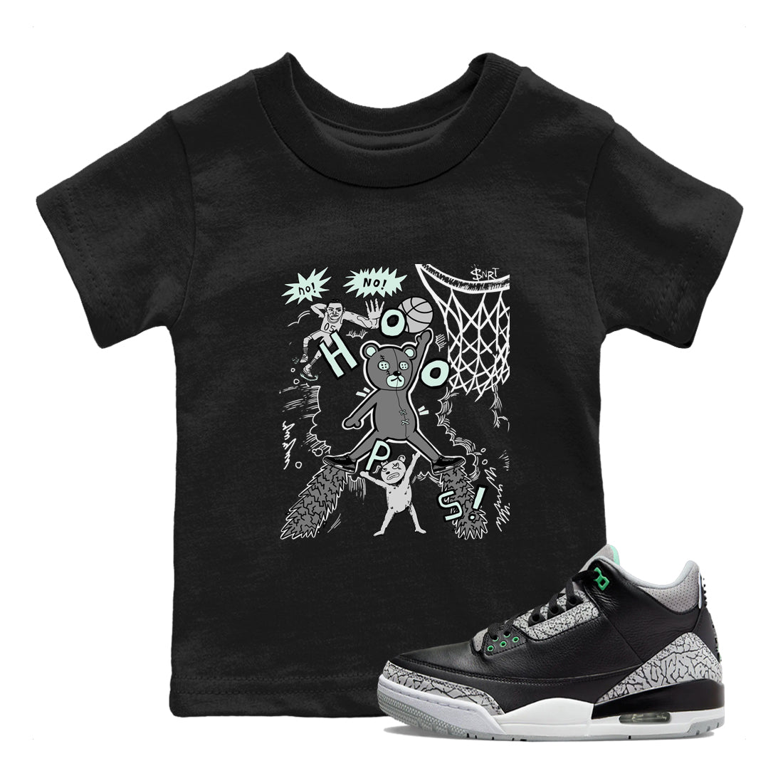 Stop The Bear snkmatch Tees Kids - Air Jordan 3 Green Glow