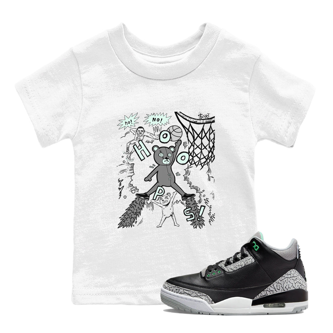 Stop The Bear snkmatch Tees Kids - Air Jordan 3 Green Glow