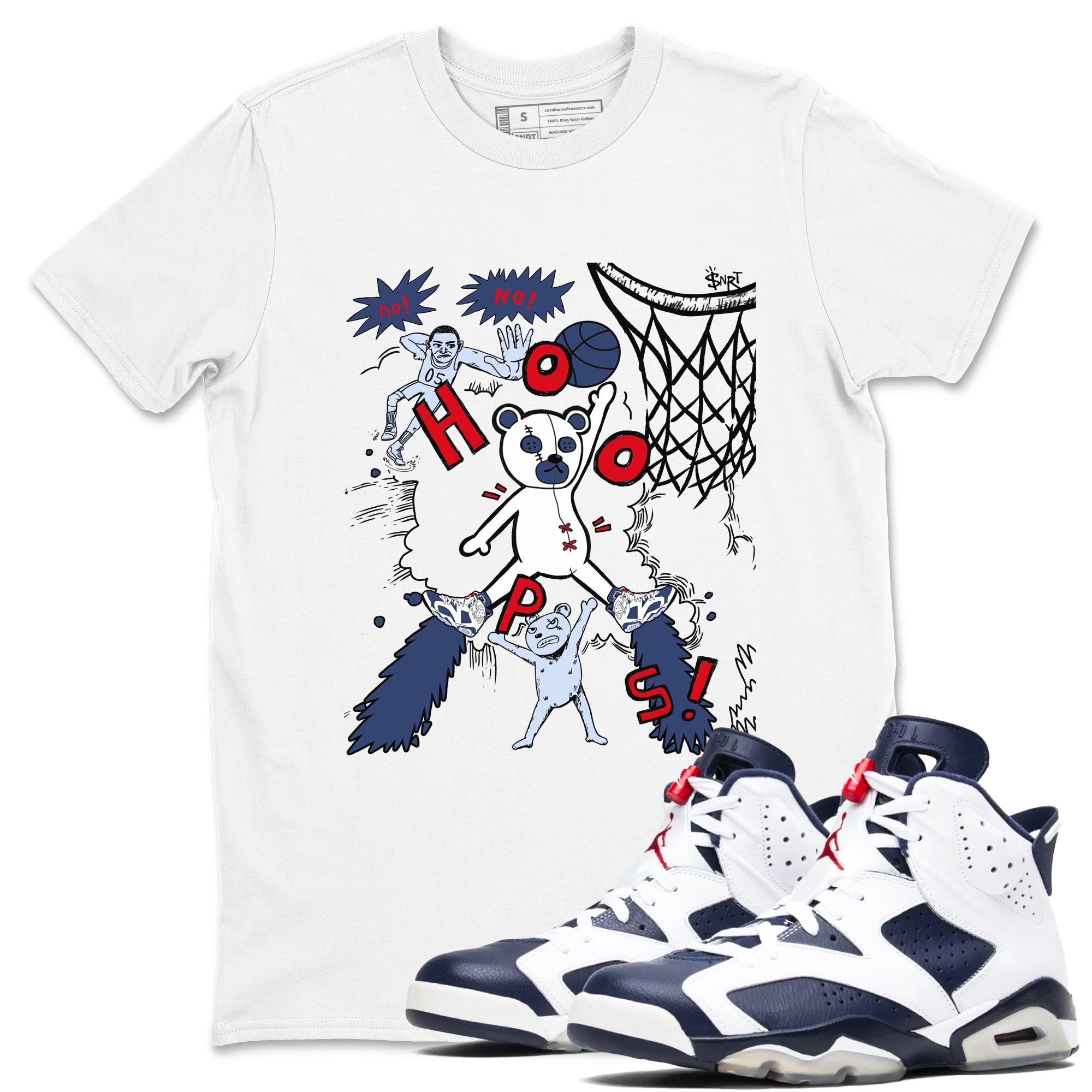 Stop The Bear snkmatch Tees - Air Jordan 6 White And Midnight Navy