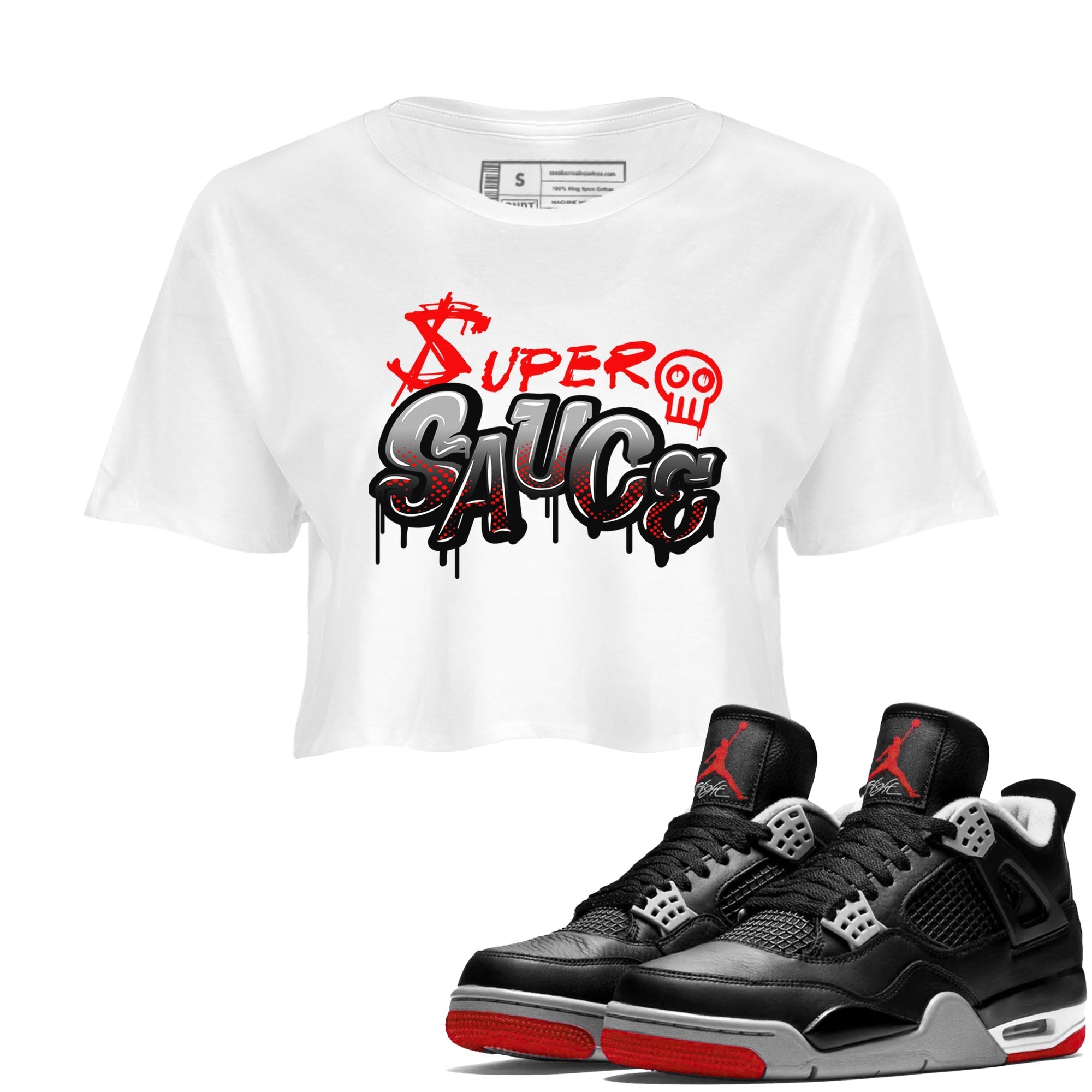 Super Sauce snkmatch Women's Top - Air Jordan 4 Bred Reimagined