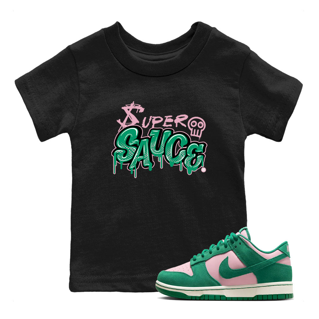 Super Sauce snkmatch Tees Kids - Dunk Medium Soft Pink Malachite