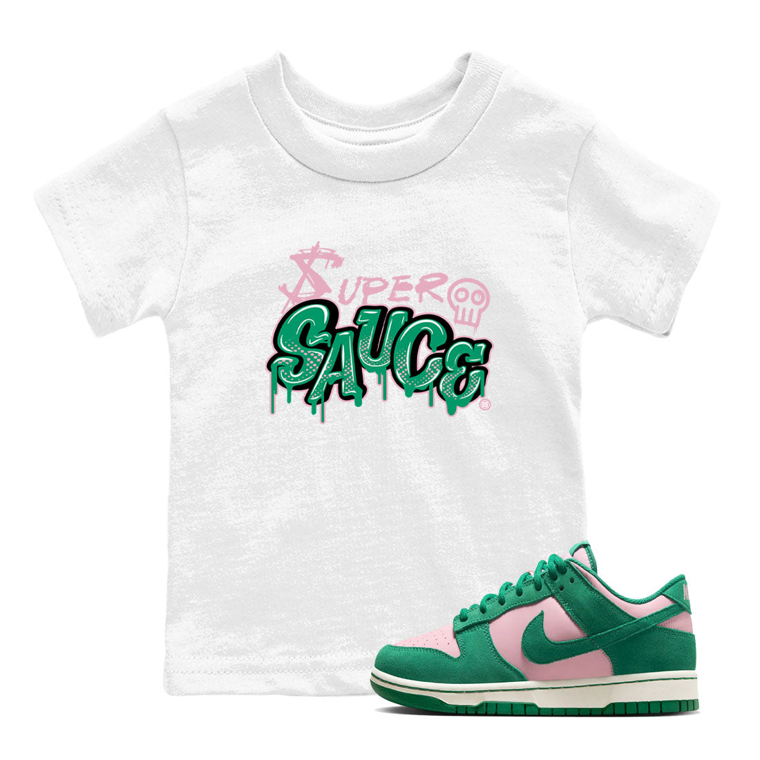 Super Sauce snkmatch Tees Kids - Dunk Medium Soft Pink Malachite