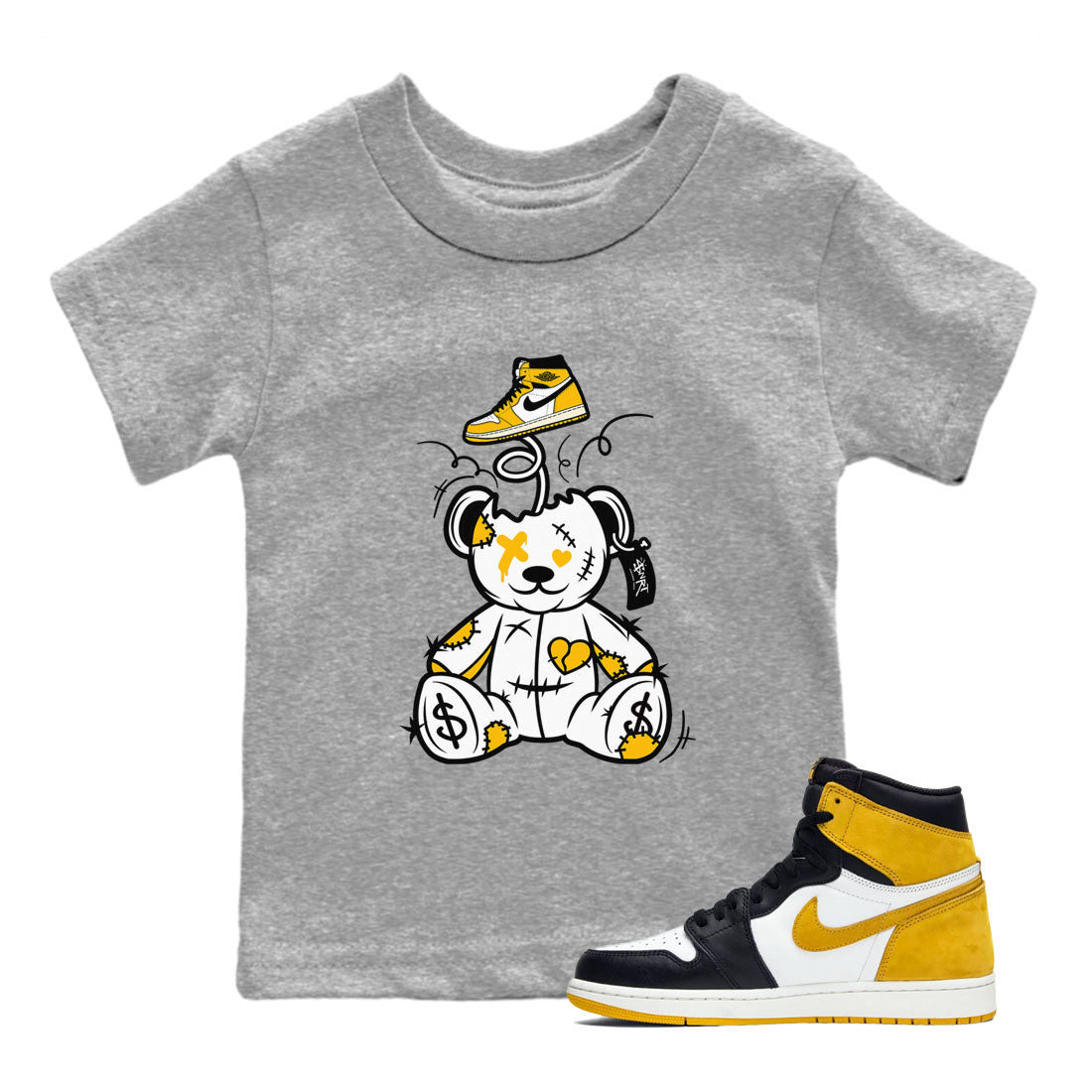 Surprise Teddy Bear snkmatch Tees Kids - Air Jordan 1 Yellow Ochre
