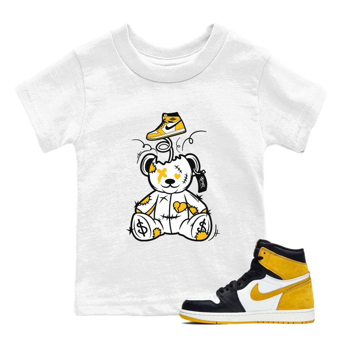 Surprise Teddy Bear snkmatch Tees Kids - Air Jordan 1 Yellow Ochre