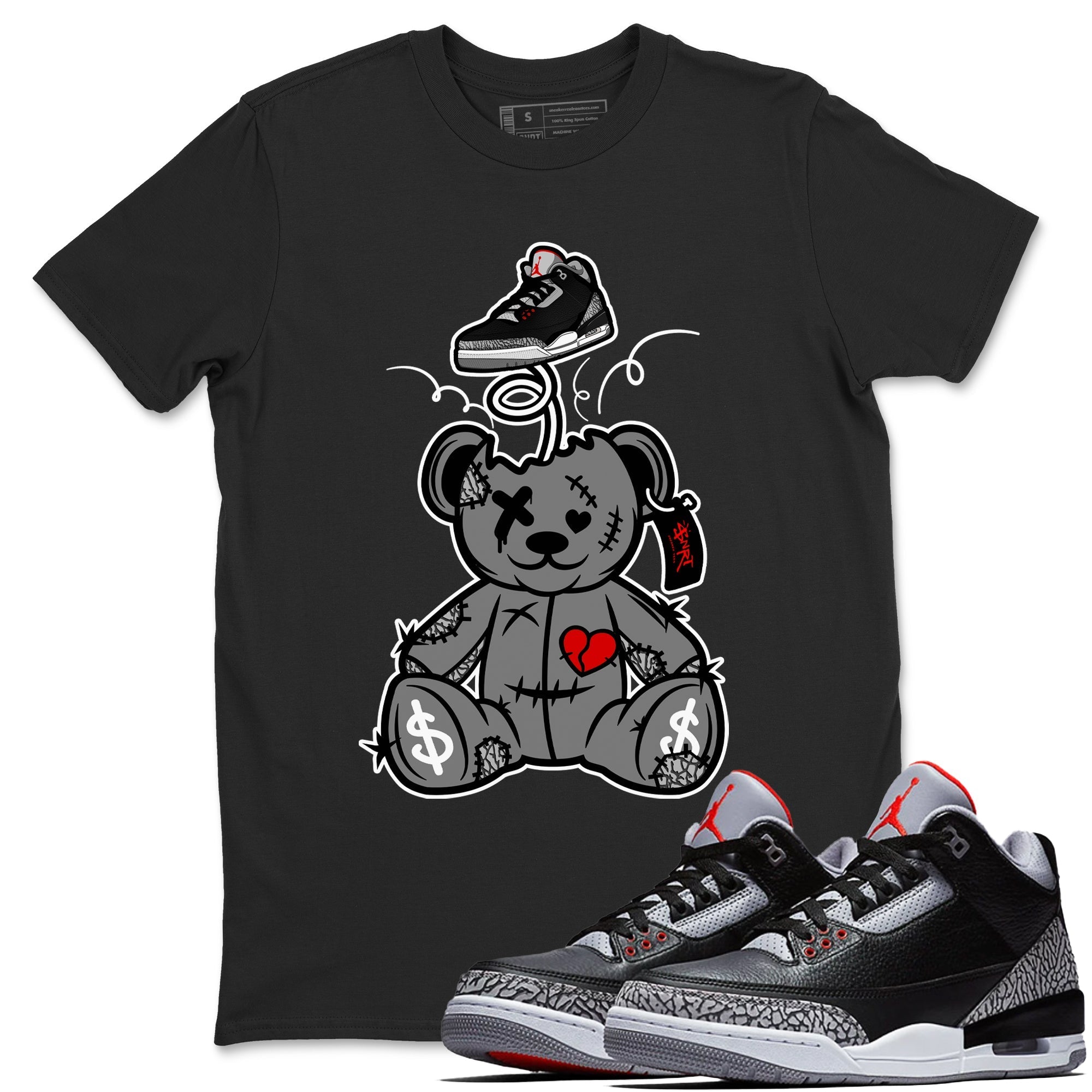 Surprise Teddy Bear snkmatch Tees - Air Jordan 3 Black Cement