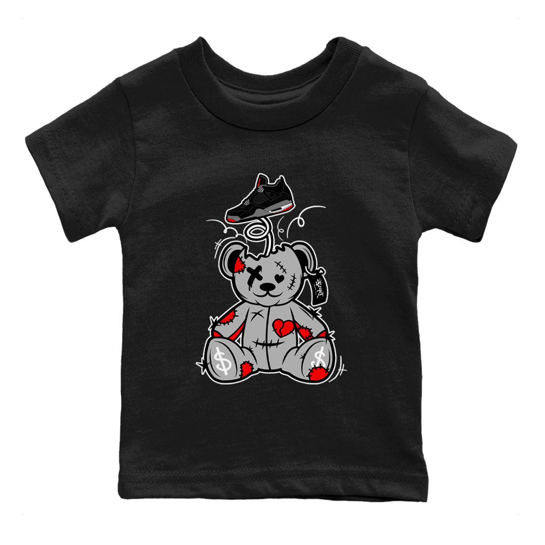 Surprise Teddy Bear snkmatch Tees Kids - Air Jordan 4 Bred Reimagined