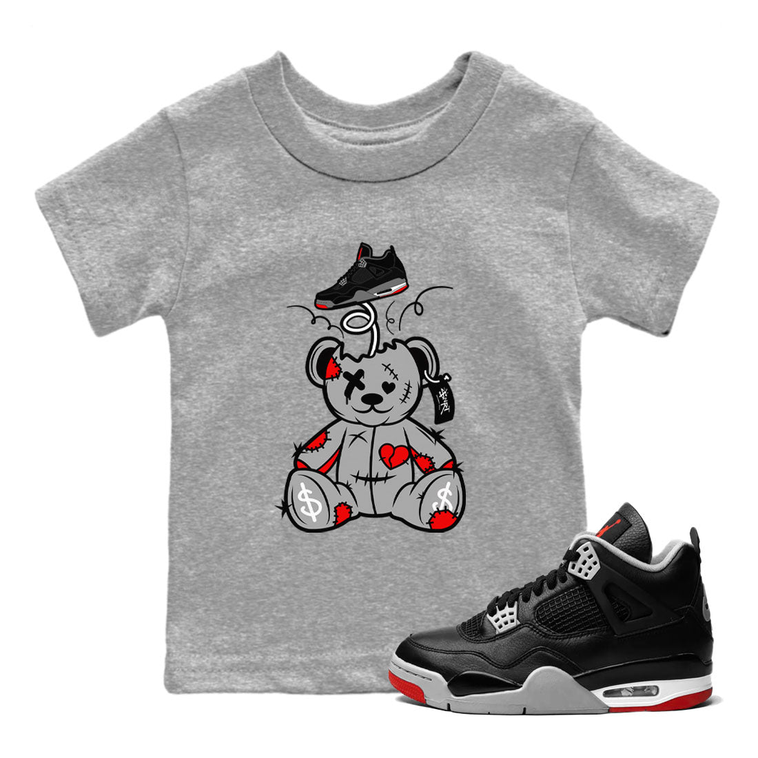 Surprise Teddy Bear snkmatch Tees Kids - Air Jordan 4 Bred Reimagined