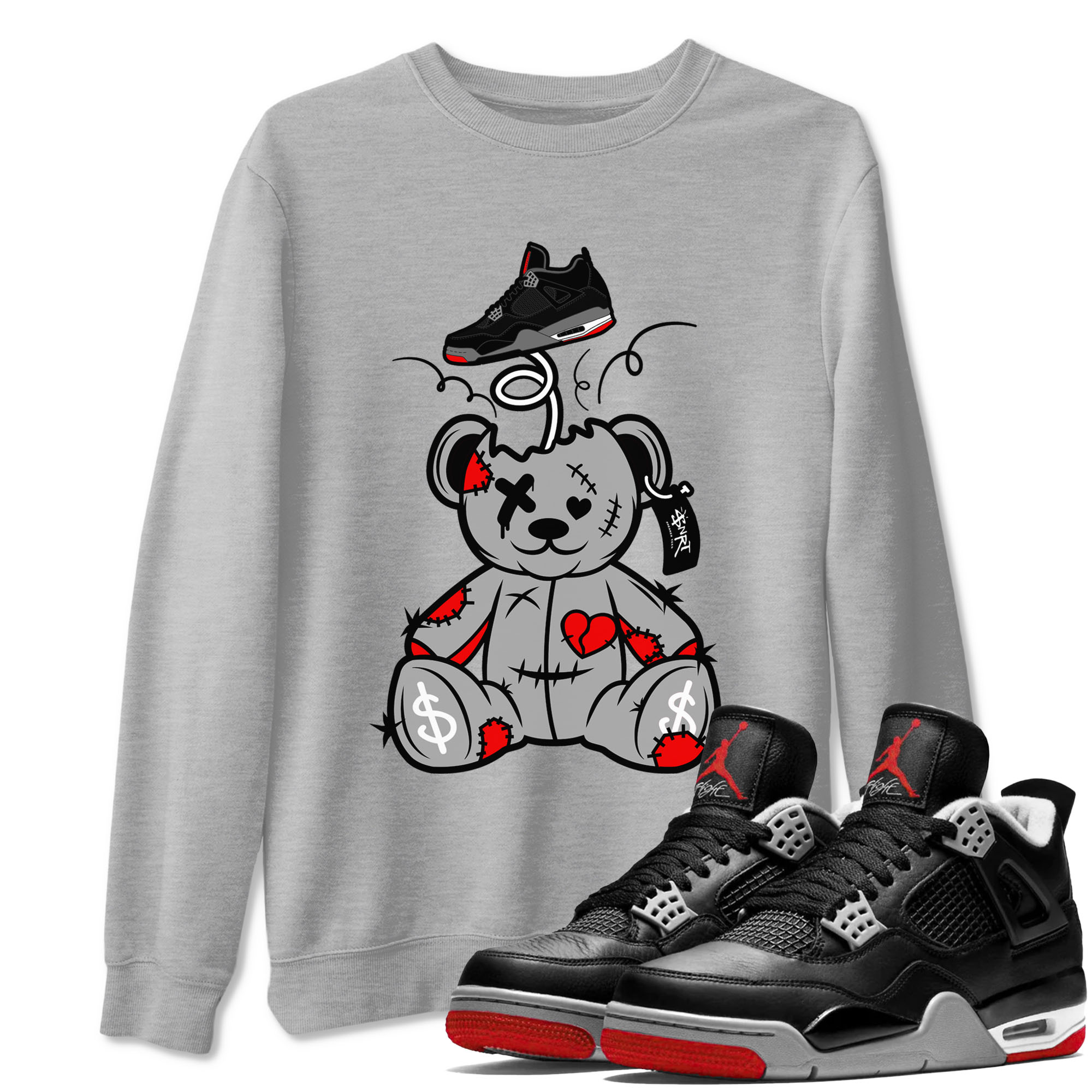 Surprise Teddy Bear snkmatch Tees - Air Jordan 4 Bred Reimagined