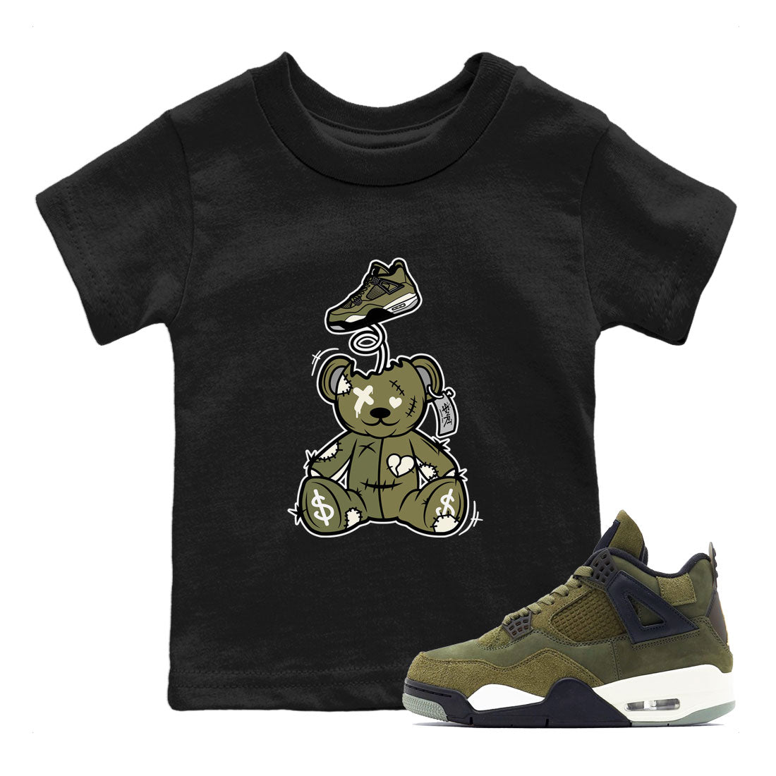 Surprise Teddy Bear snkmatch Tee Kids - Air Jordan 4 Medium Olive