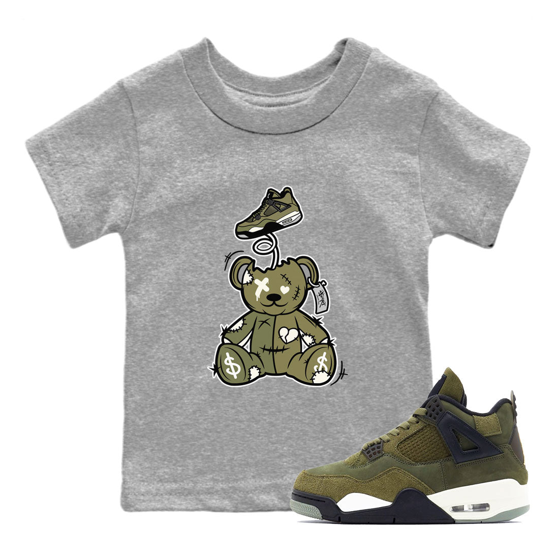 Surprise Teddy Bear snkmatch Tee Kids - Air Jordan 4 Medium Olive