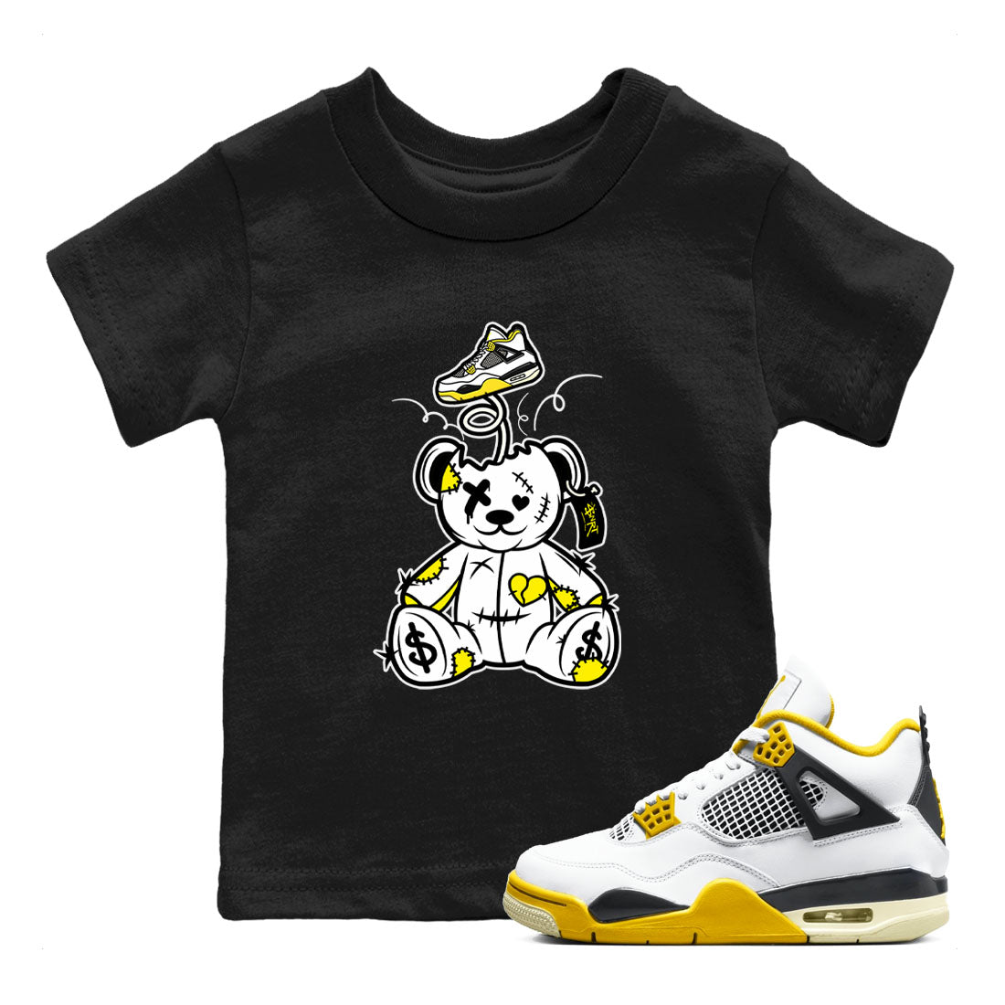 Surprise Teddy Bear snkmatch Tees Kids - Air Jordan 4 Vivid Sulfur