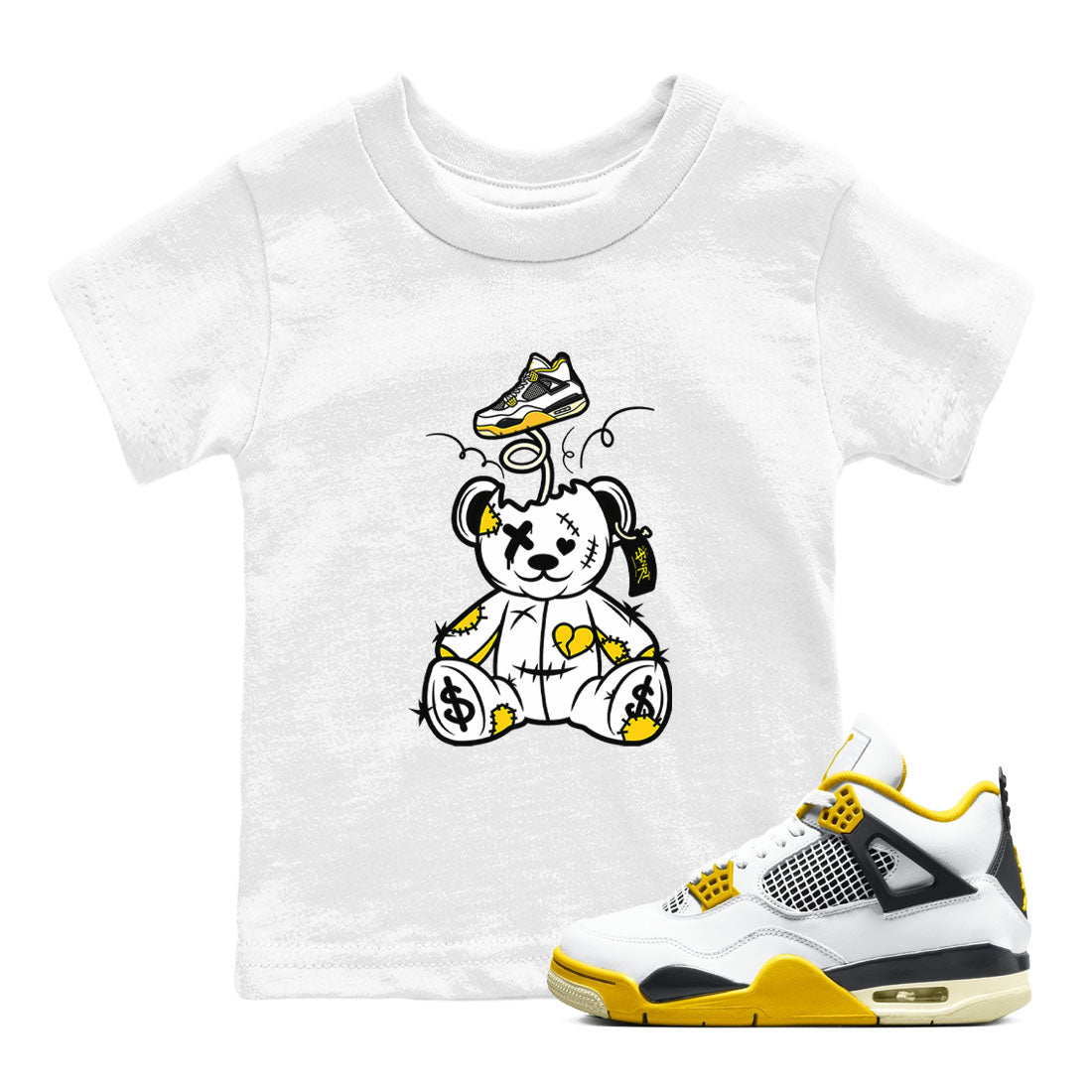 Surprise Teddy Bear snkmatch Tees Kids - Air Jordan 4 Vivid Sulfur
