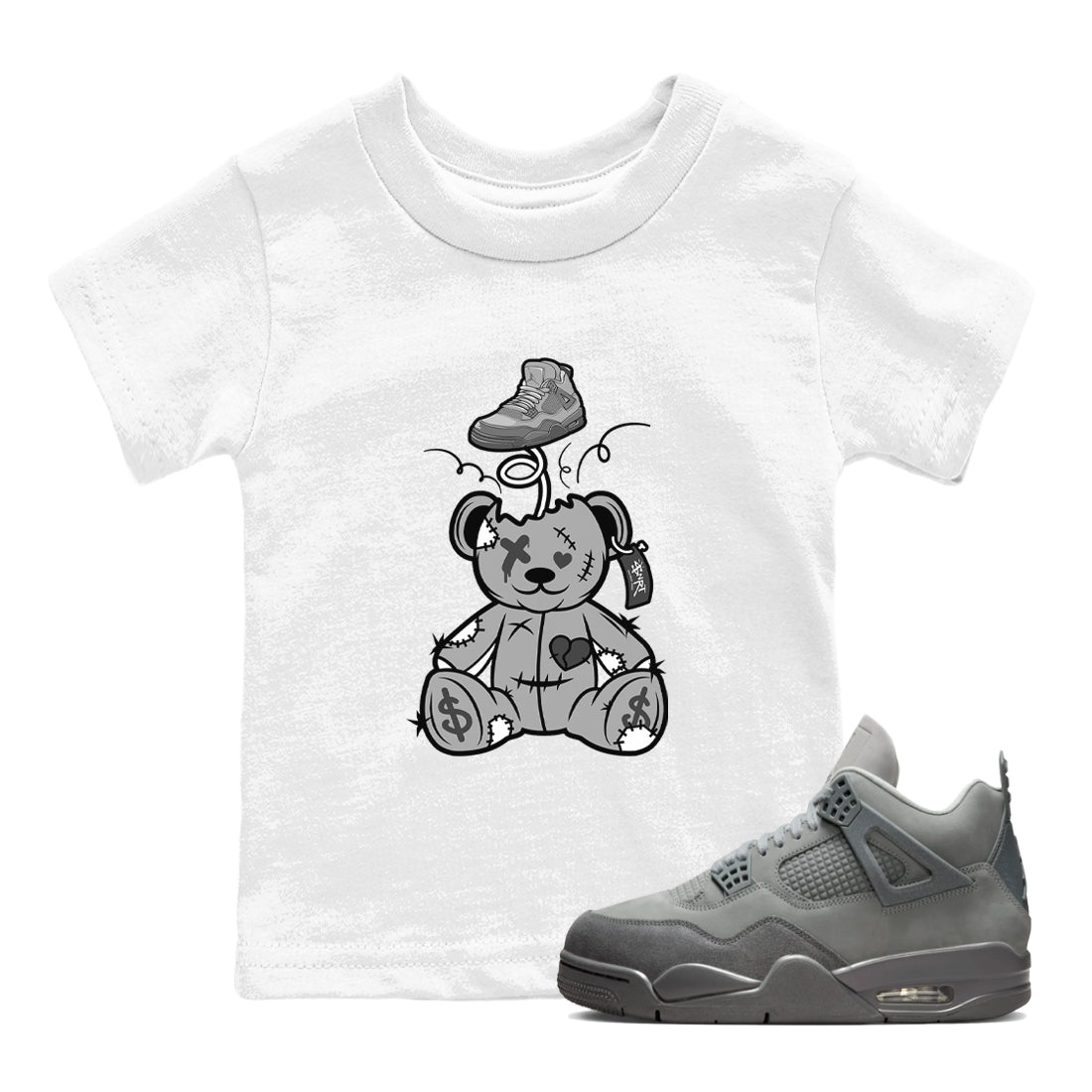 Surprise Teddy Bear snkmatch Tees Kids - Air Jordan 4 Wet Cement