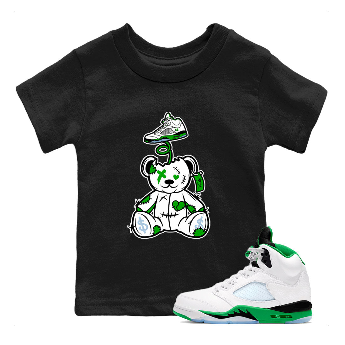 Surprise Teddy Bear snkmatch Tee Kids - Air Jordan 5 Lucky Green