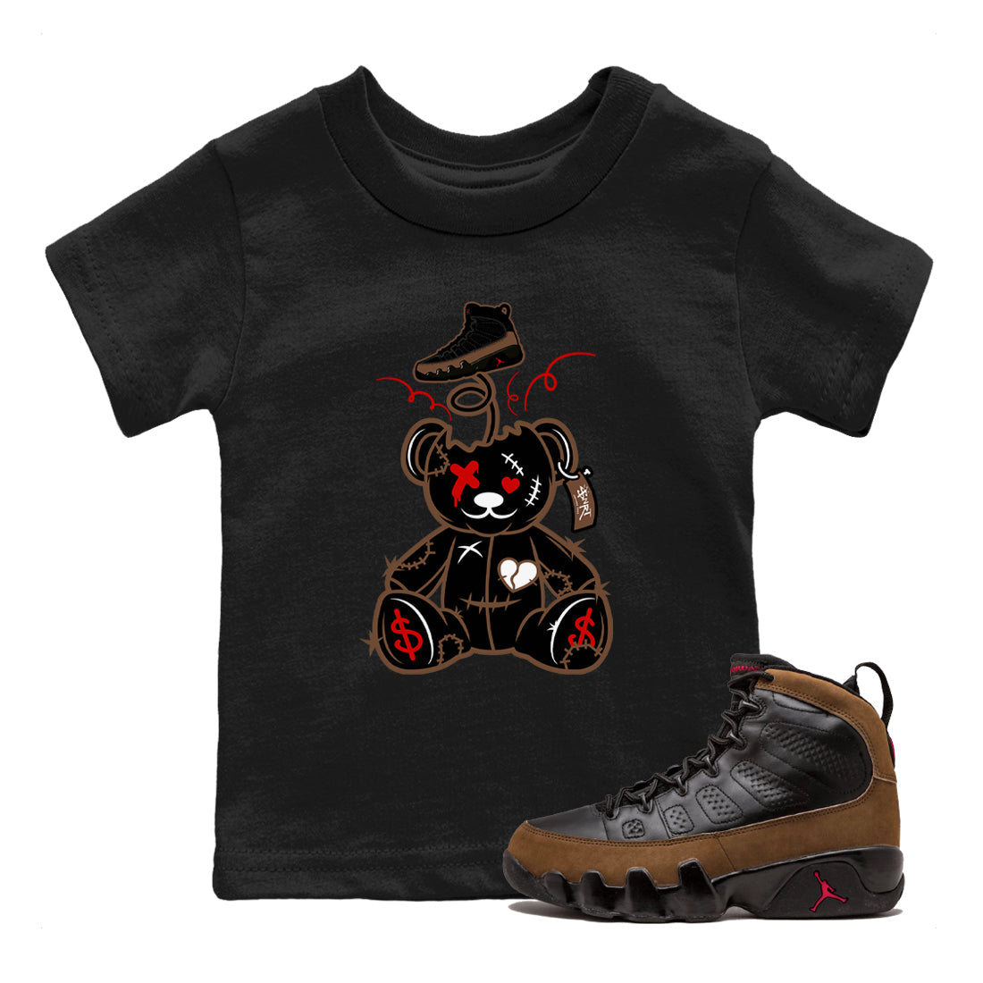Surprise Teddy Bear snkmatch Tees Kids - Air Jordan 9 Olive