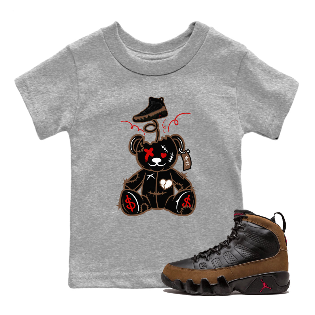 Surprise Teddy Bear snkmatch Tees Kids - Air Jordan 9 Olive