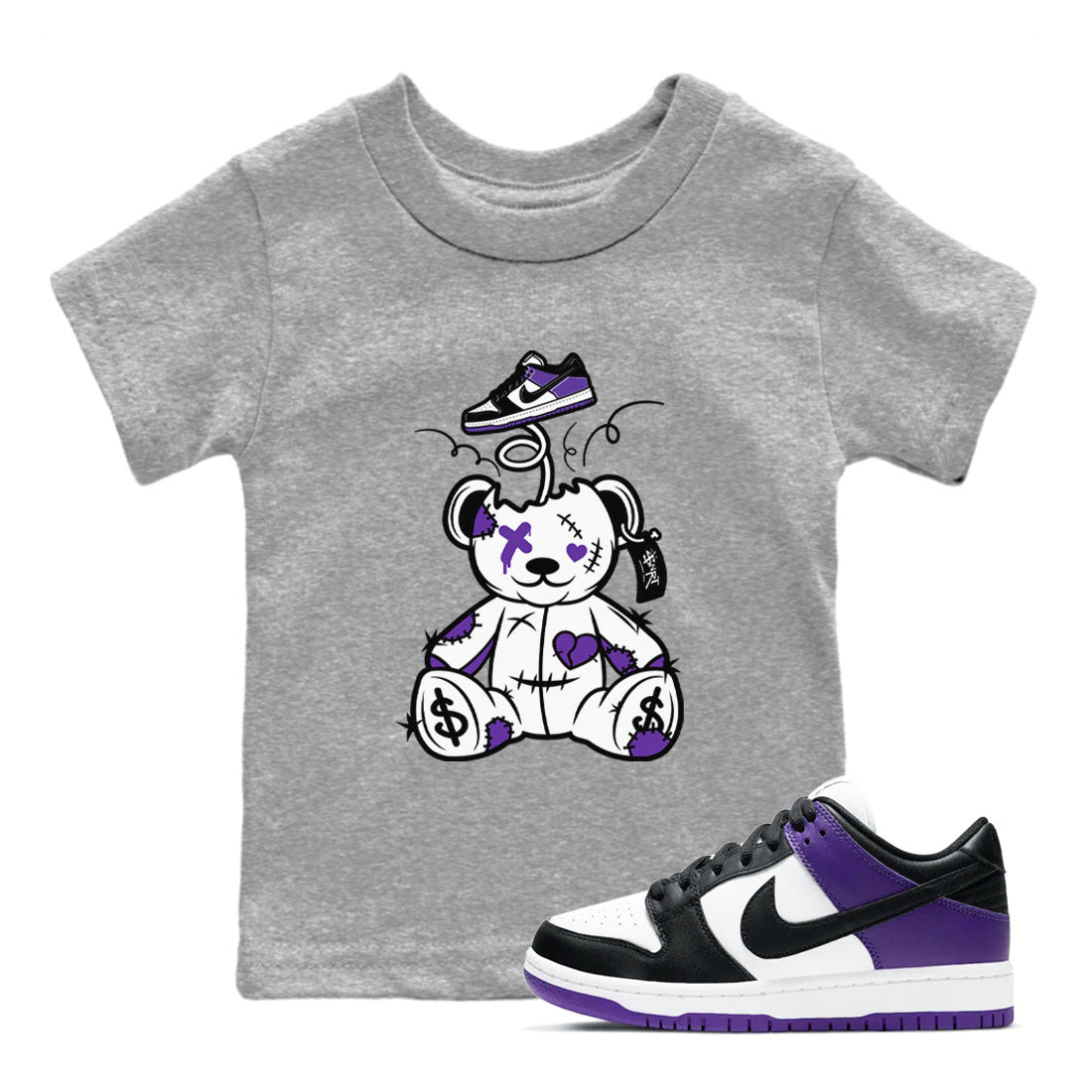 Surprise Teddy Bear snkmatch Tees Kids - Dunk Low Court Purple