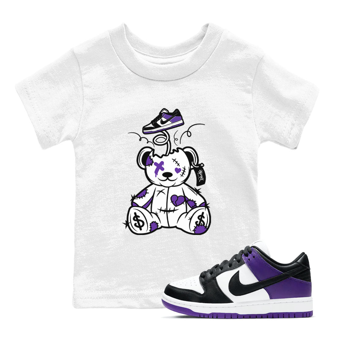 Surprise Teddy Bear snkmatch Tees Kids - Dunk Low Court Purple
