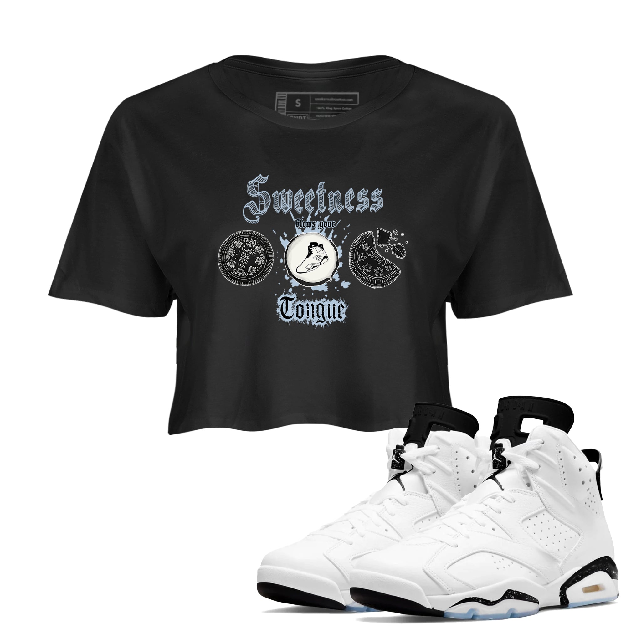 Sweetness Blows Your Tongue snkmatch Women's Top - Air Jordan 6 White Black