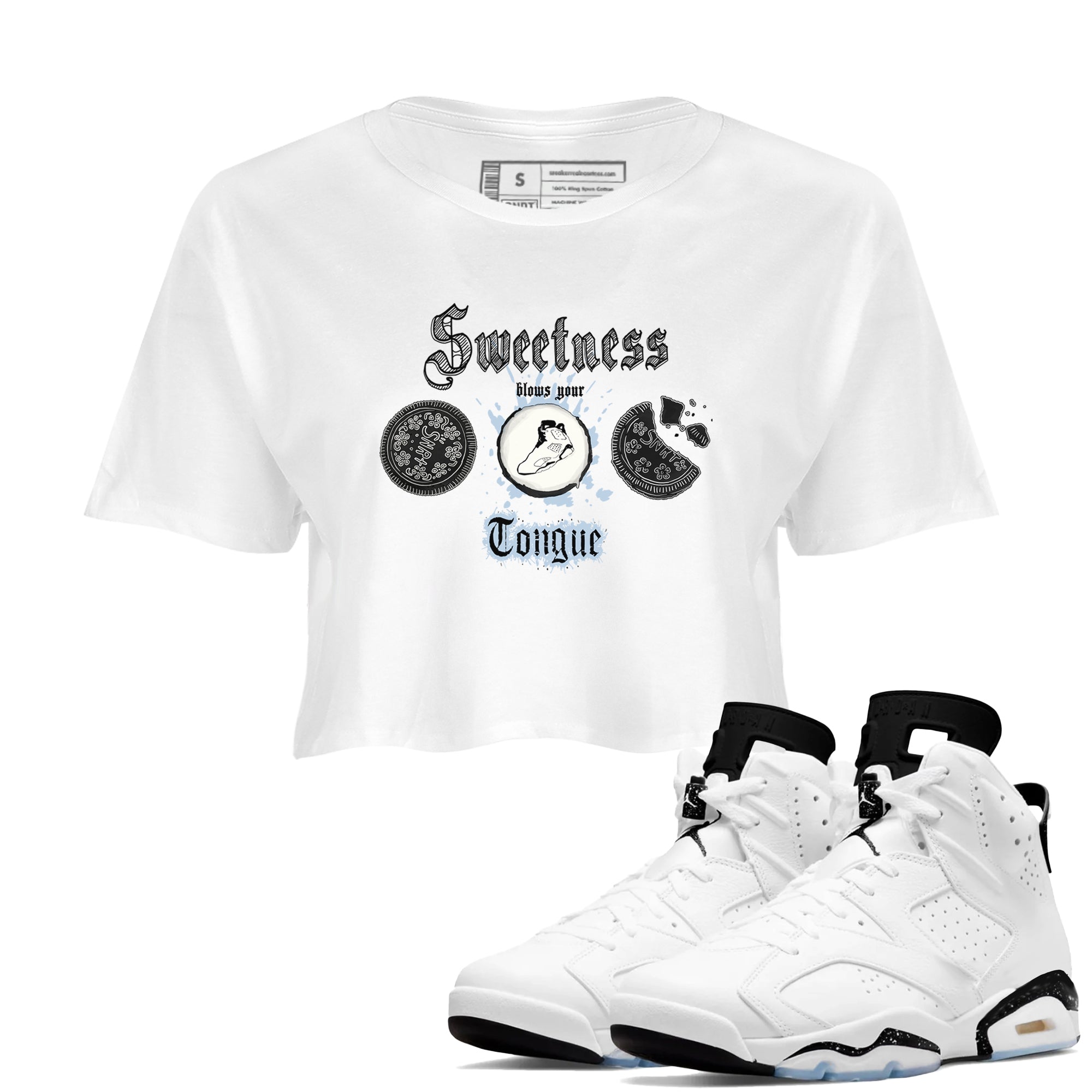 Sweetness Blows Your Tongue snkmatch Women's Top - Air Jordan 6 White Black