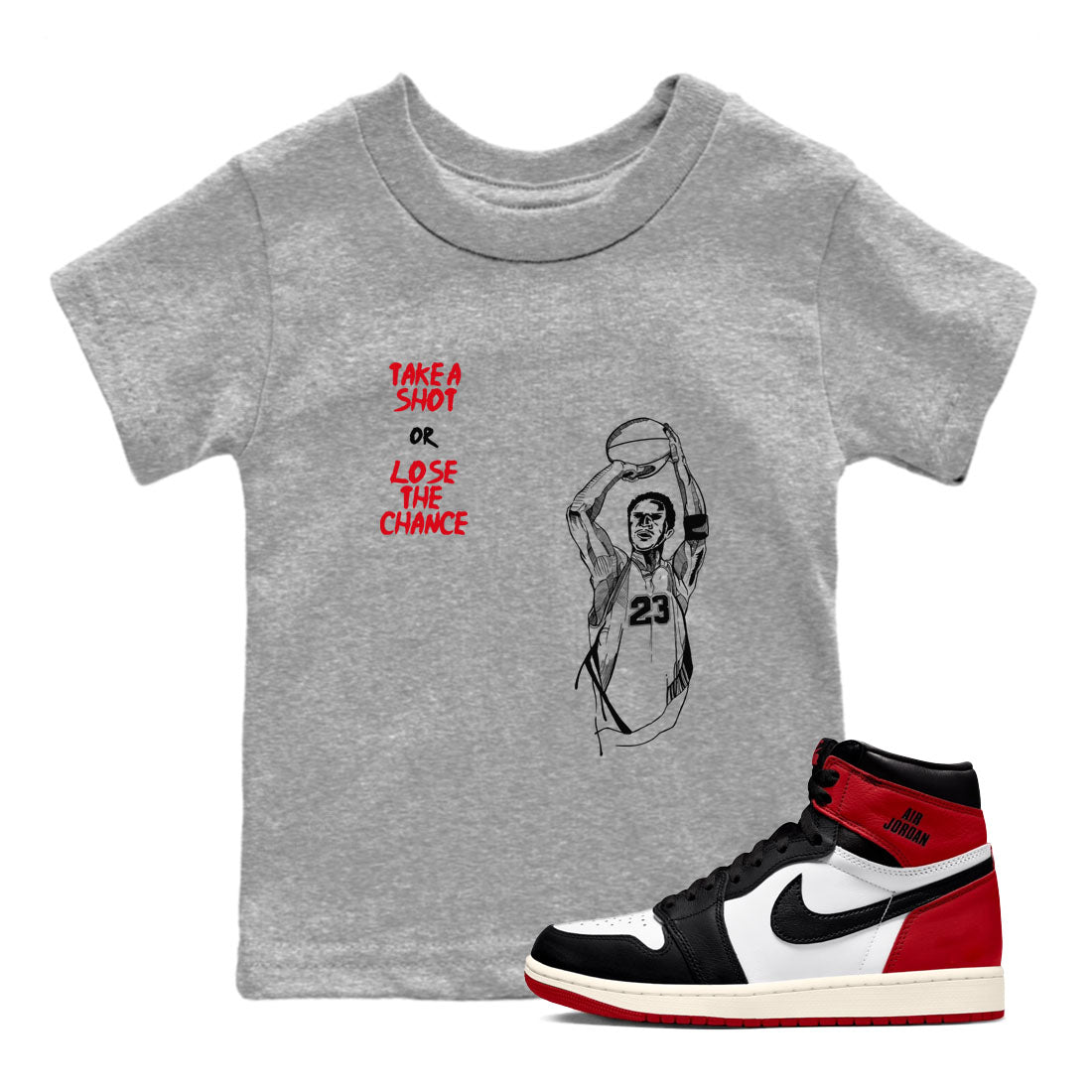 Take A Shot snkmatch Tees Kids - Air Jordan 1 Black Toe Reimagined