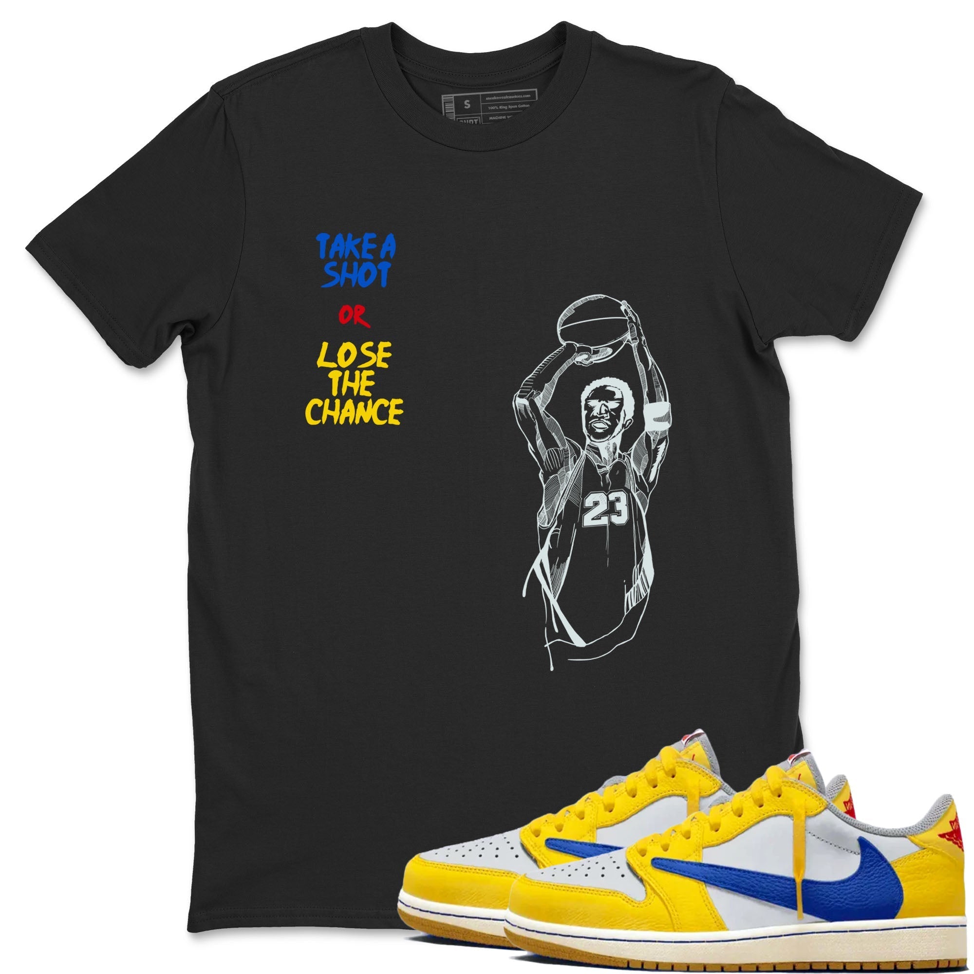 Take A Shot snkmatch Tees - Air Jordan 1 Travis Scott Canary