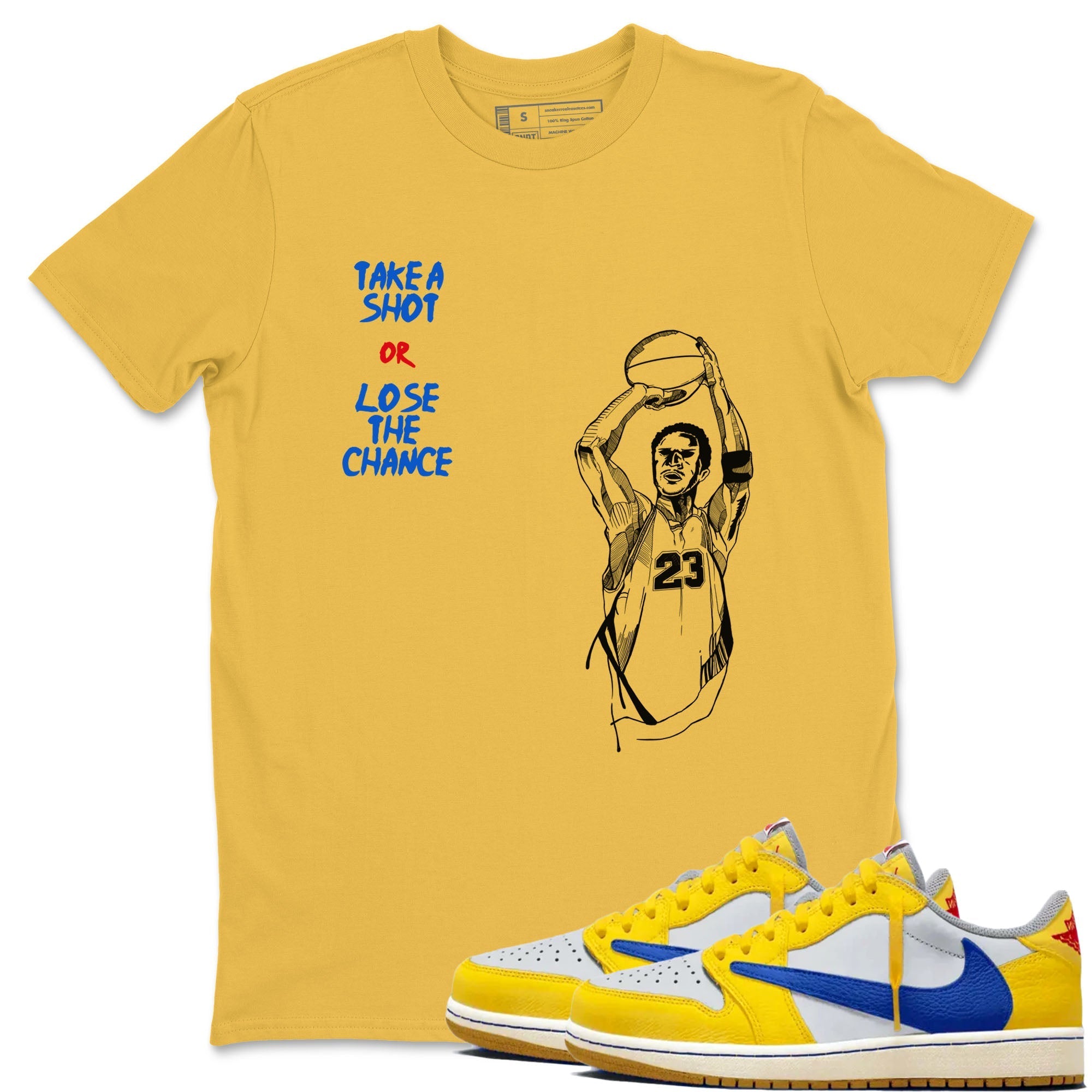 Take A Shot snkmatch Tees - Air Jordan 1 Travis Scott Canary